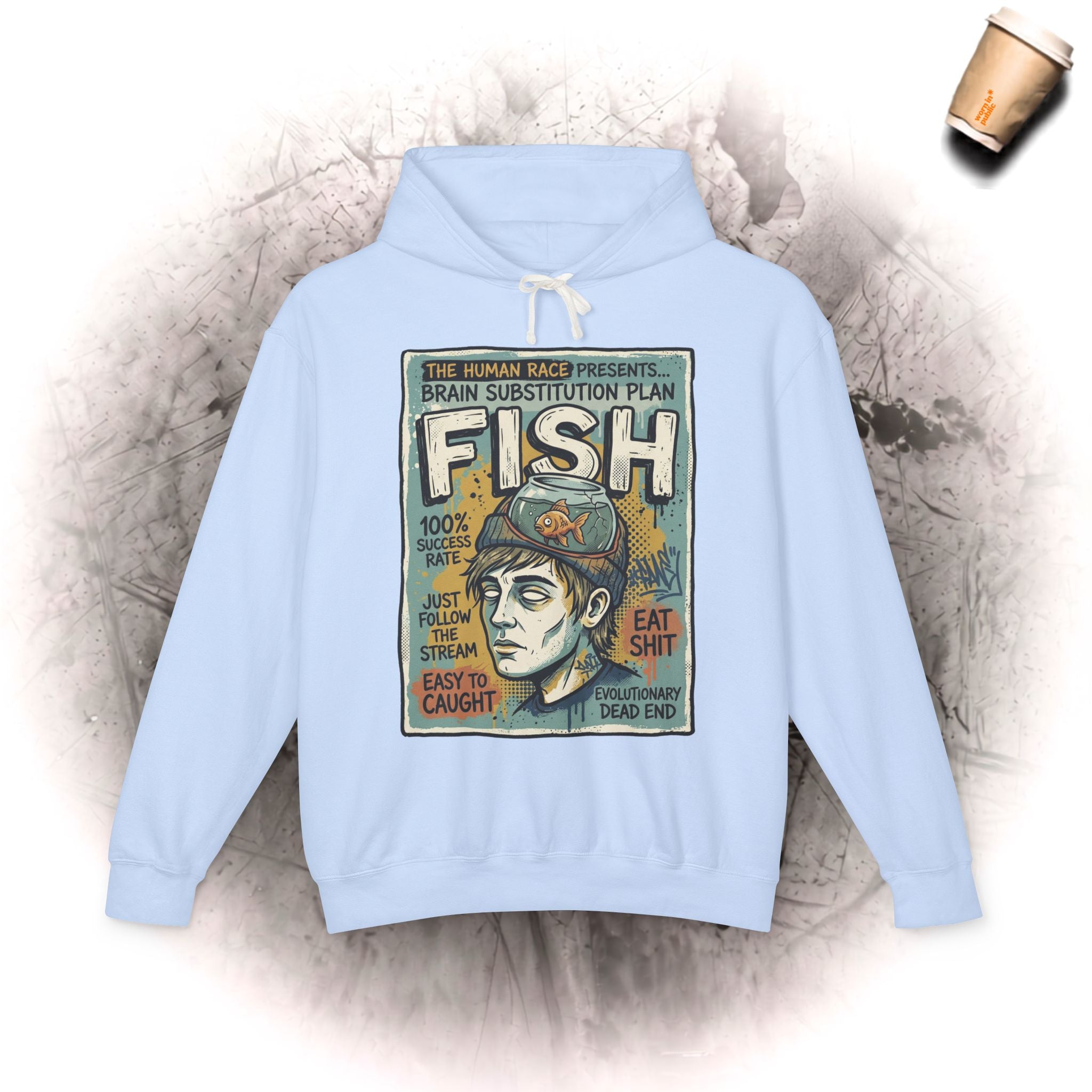 Kapuzenpullover „Fischhirn-Ersatzplan“ – Vintage Unisex Surrealistisches Grafik-Sweatshirt