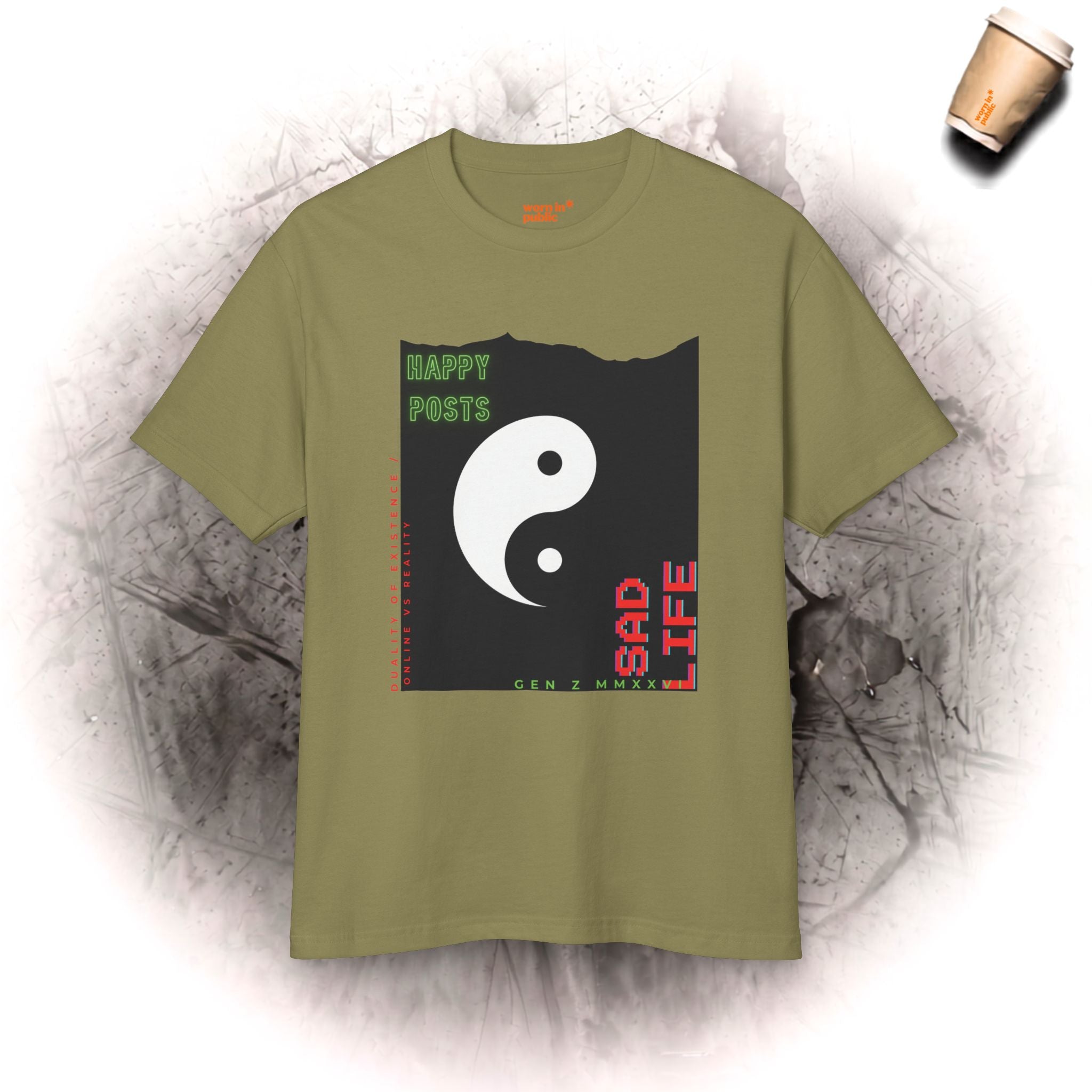 Yin Yang 'Happy Posts / Sad Life' | Vintage Garment-Dyed Unisex Graphic Tee