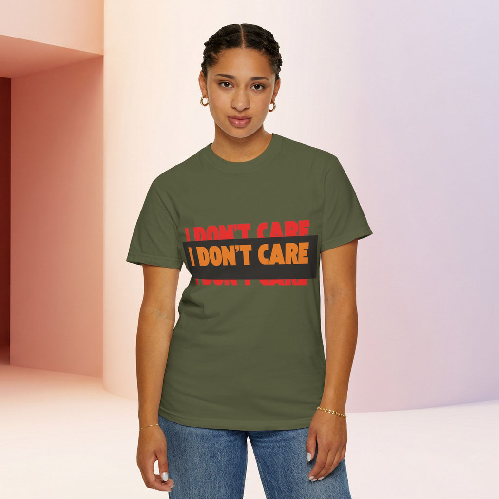 I Don't Care Graphic T-Shirt | Bold Statement Tee with 'I DON'T CARE' Print