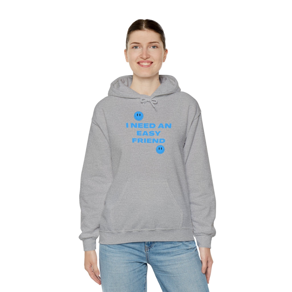 I Need an Easy Friend Ladies Hoodie | Minimalist Cute Blue Button Graphic Sweatshirt