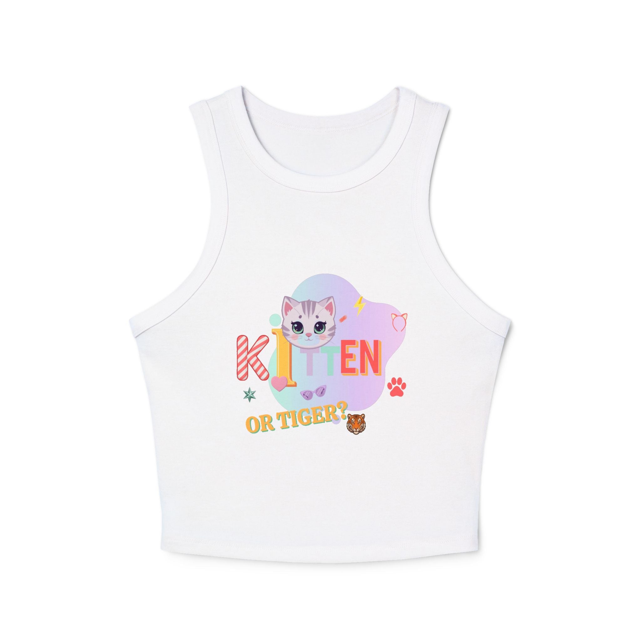Kitten or Tiger Tank Top | Cute Pastel Cat Graphic with Retro Letters
