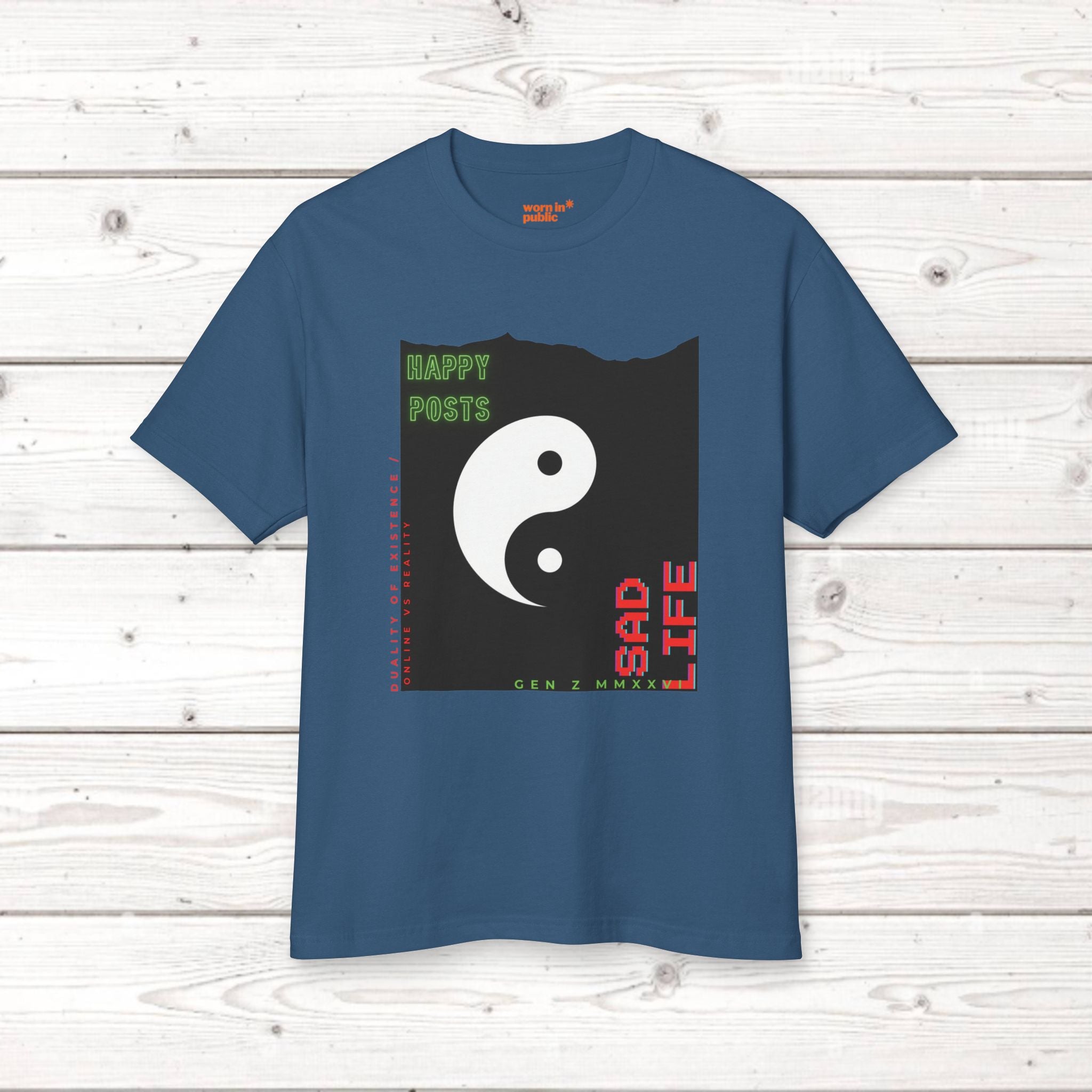Yin Yang 'Happy Posts / Sad Life' | Vintage Garment-Dyed Unisex Graphic Tee