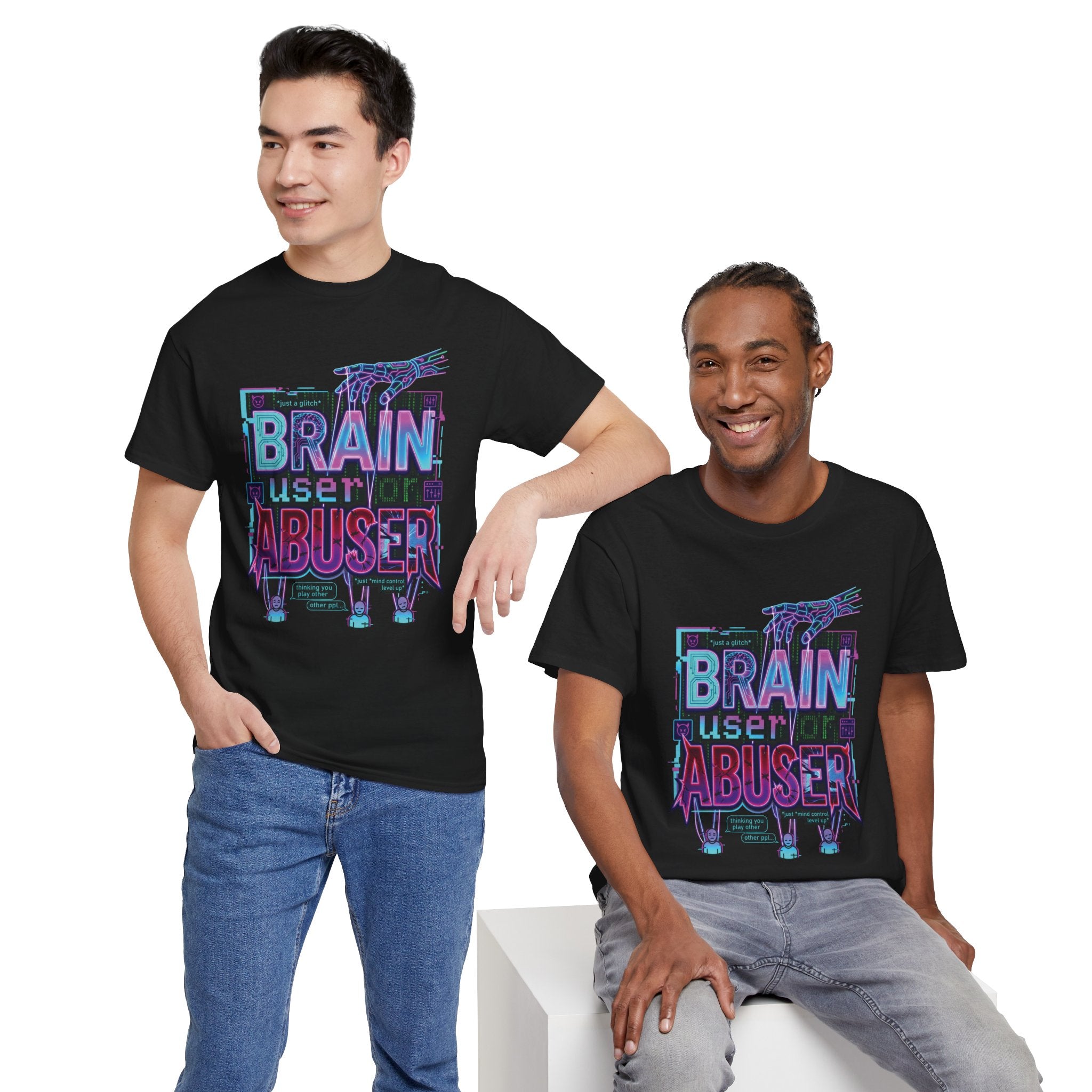 Brain User or Abuser GEN Z Unisex Tee — Retro Cyberpunk "Use Your Brain" Graphic T-Shirt