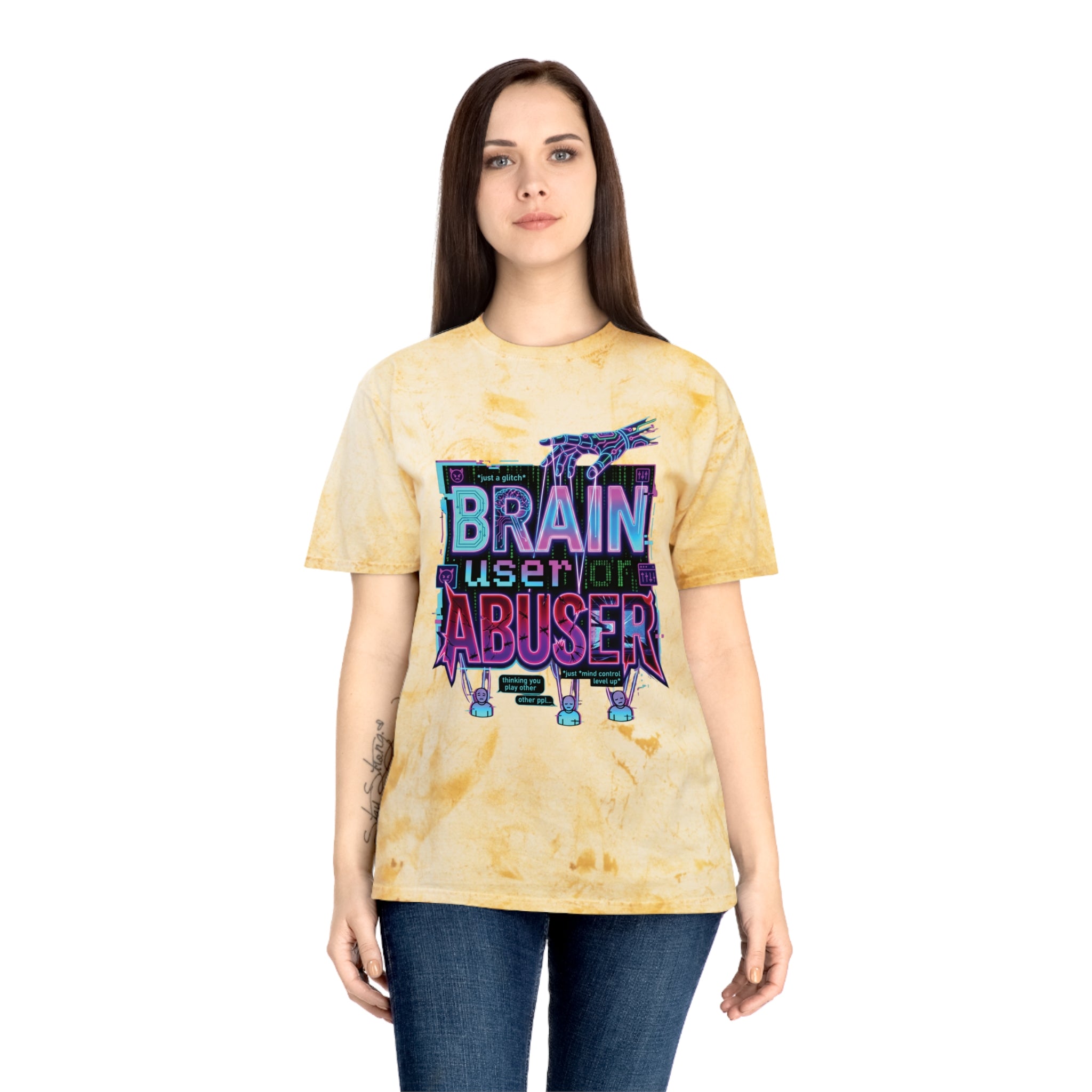 Brain User or Abuser GEN Z Premium Washed Graphic Tee — Retro Vaporwave 'Use Your Brain' Tie-Dye Shirt