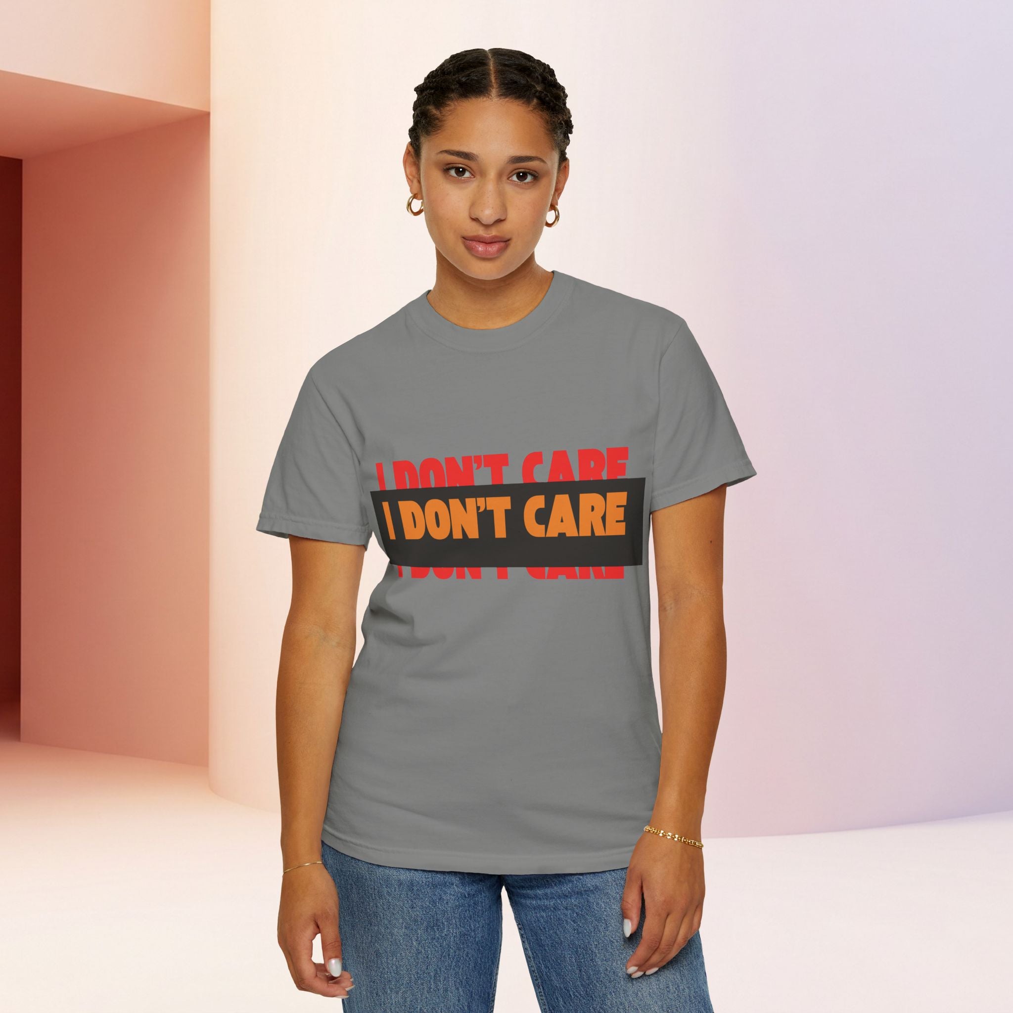 I Don't Care Graphic T-Shirt | Bold Statement Tee with 'I DON'T CARE' Print