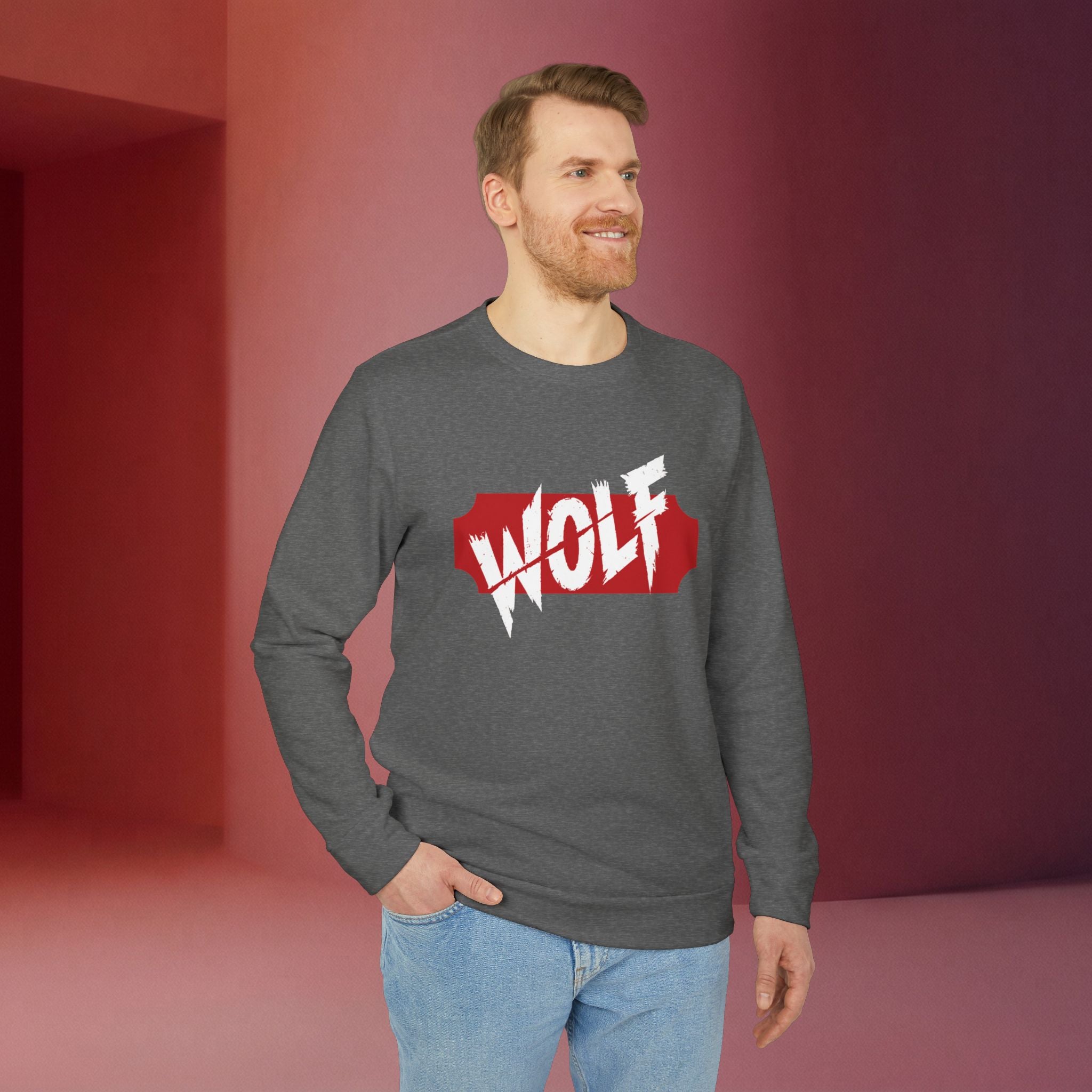 For a Wolf Crewneck Sweatshirt | Red Graphic Fleece Pullover