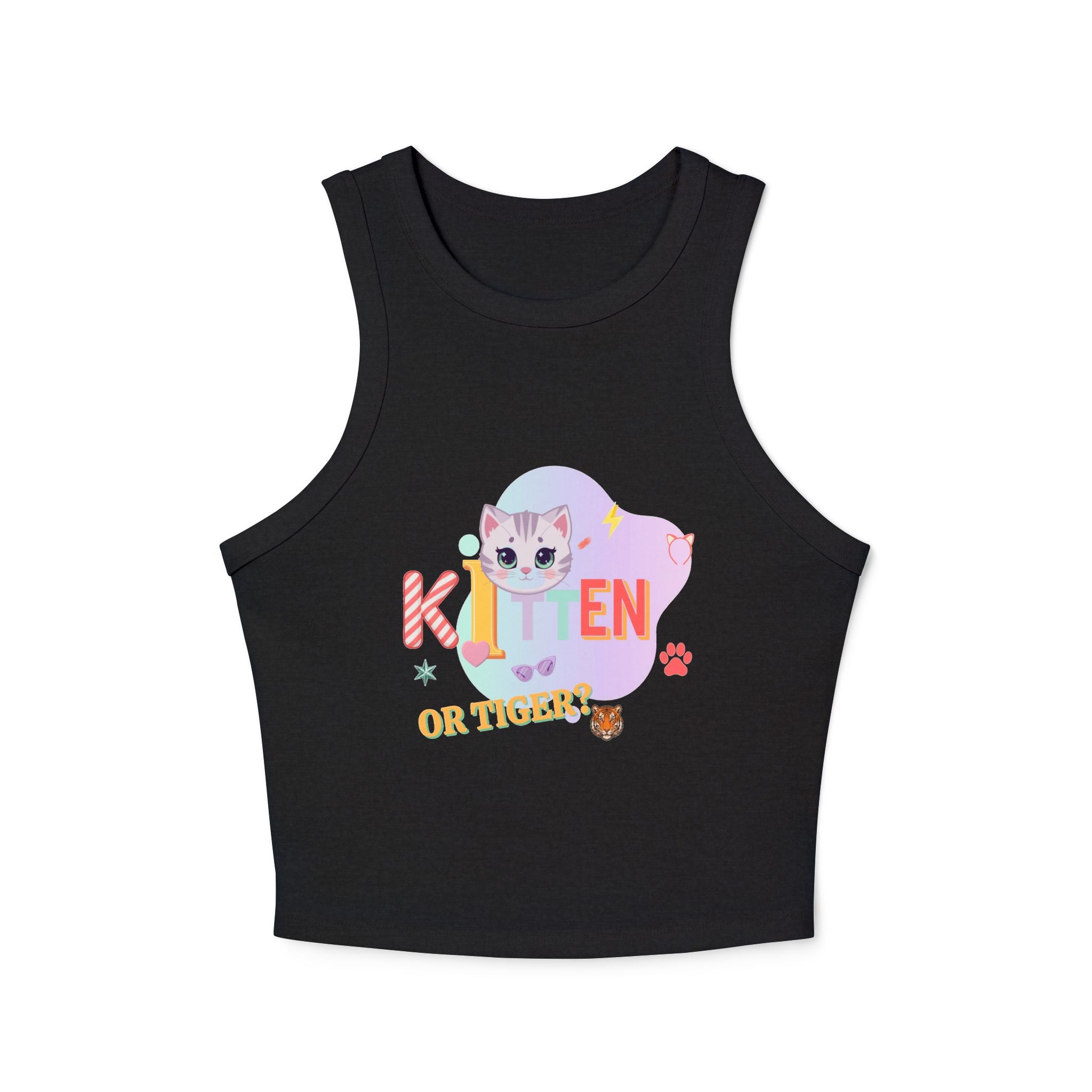 Kitten or Tiger Tank Top | Cute Pastel Cat Graphic with Retro Letters