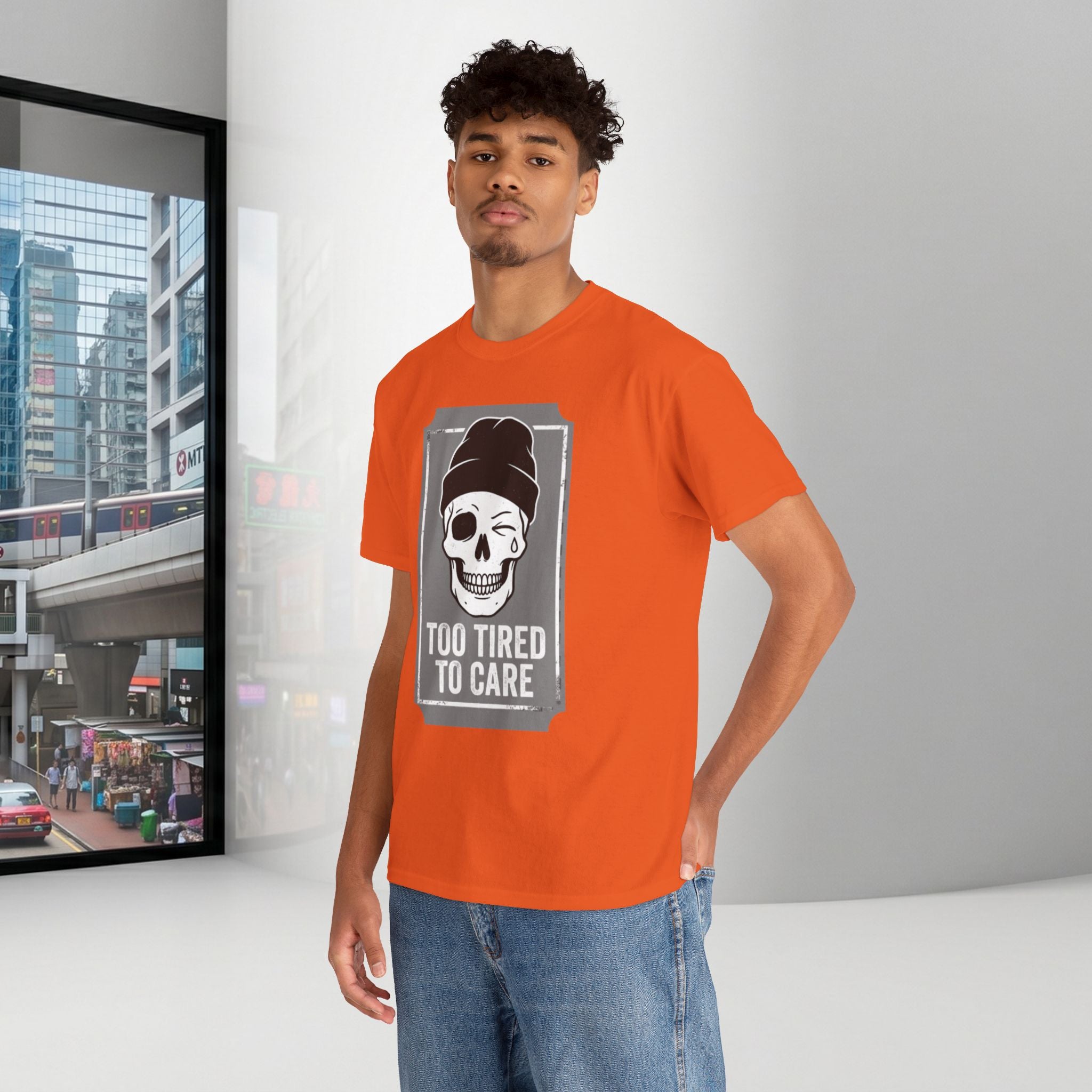 Too Tired To Care Skull T-Shirt | Funny Sarcastic Graphic Tee for the Exhausted