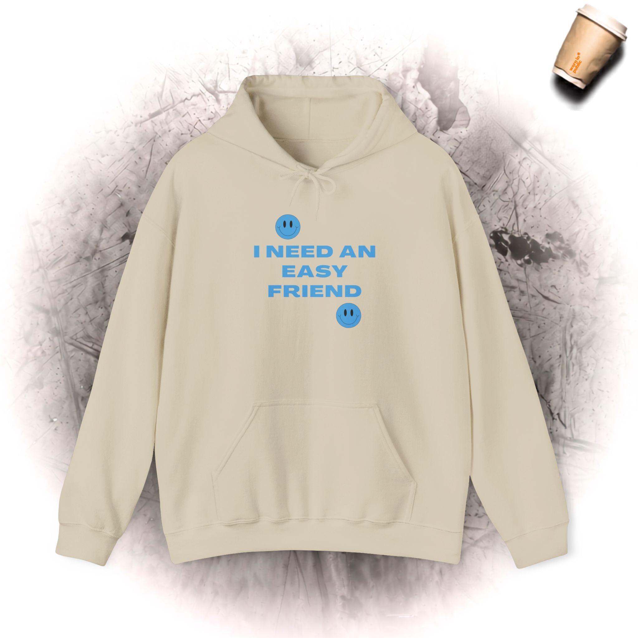Ich brauche einen Easy Friend Damen-Kapuzenpullover | Minimalistisches süßes blaues Sweatshirt mit Knopf-Grafik