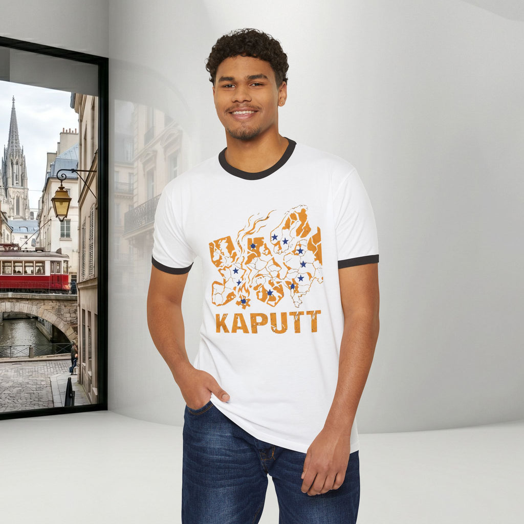 Kaputt Graphic Ringer T-Shirt — Vintage Unisex Distressed Map Design