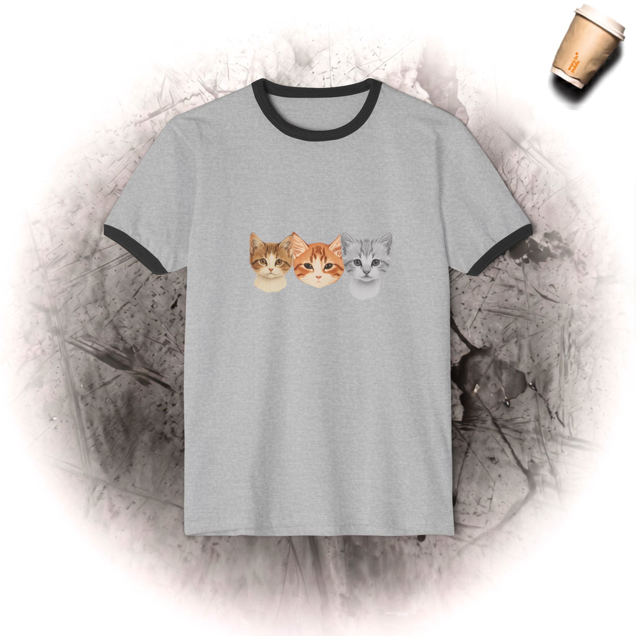 3 Kätzchen voller Niedlichkeit Unisex Ringer-T-Shirt | Süßes Katzen-Grafik-T-Shirt