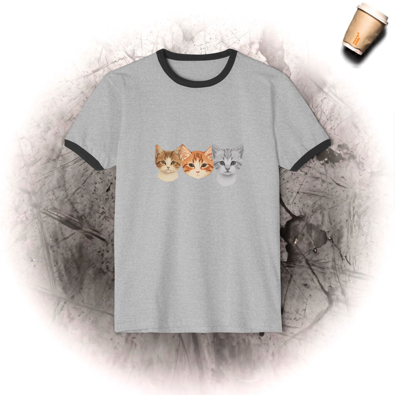 3 Kätzchen voller Niedlichkeit Unisex Ringer-T-Shirt | Süßes Katzen-Grafik-T-Shirt
