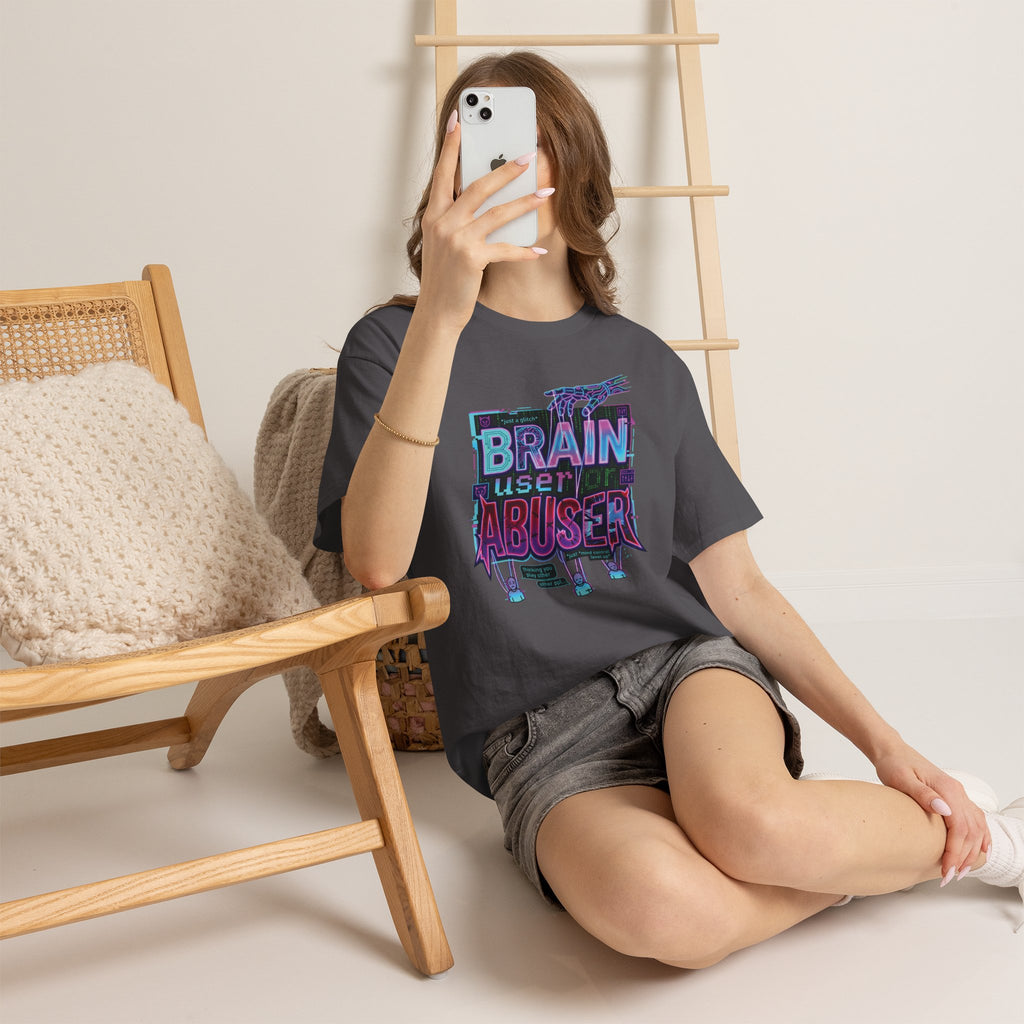 Brain User or Abuser GEN Z Unisex Tee — Retro Cyberpunk "Use Your Brain" Graphic T-Shirt