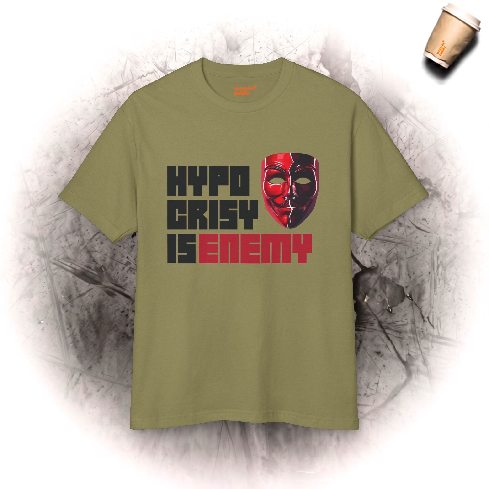 Hypocrisy Is Enemy Graphic Tee — Red Mask Statement T-Shirt