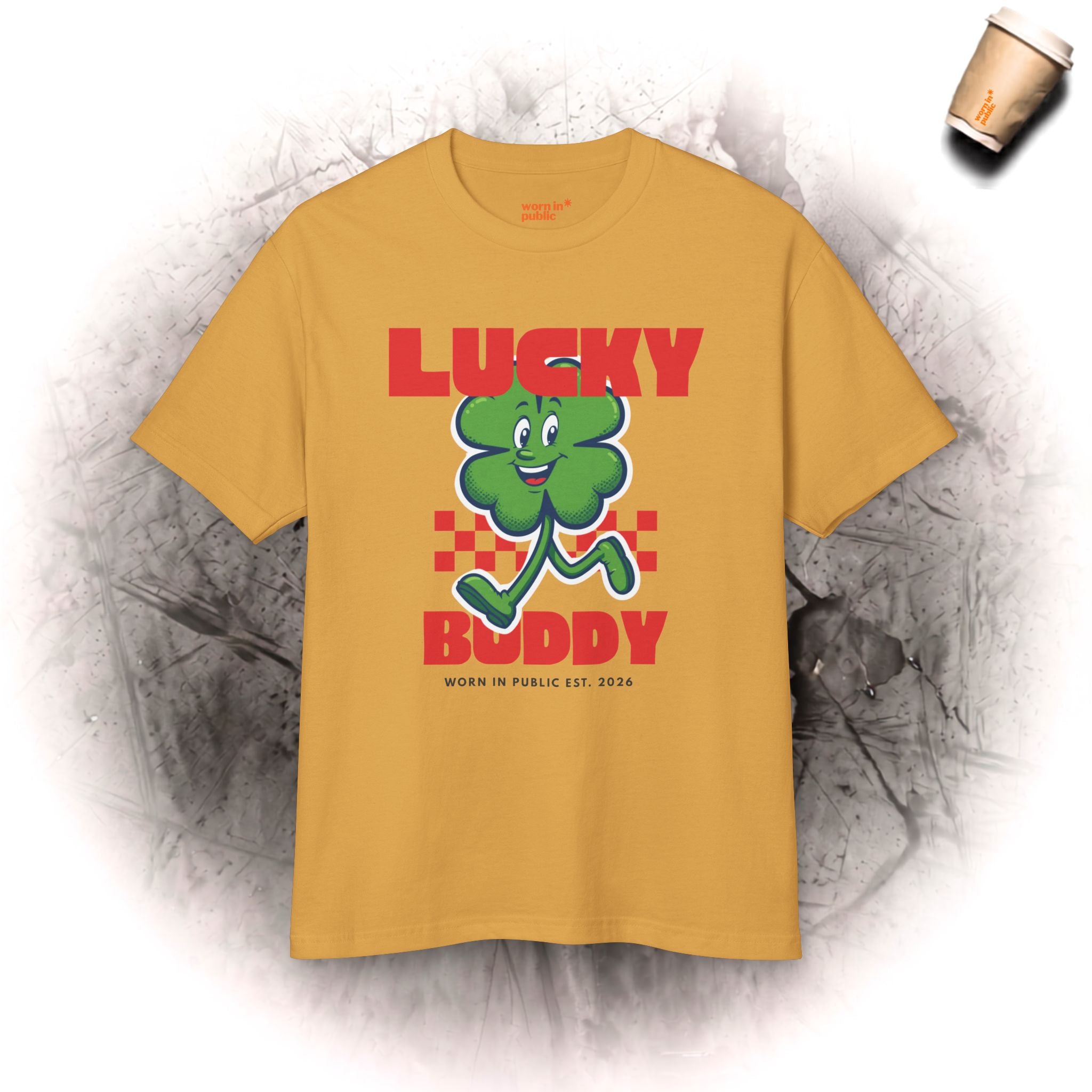 Glücklicher Kumpel Kleeblatt T-Shirt | Retro-Karo St. Patrick's Day Grafik-T-Shirt