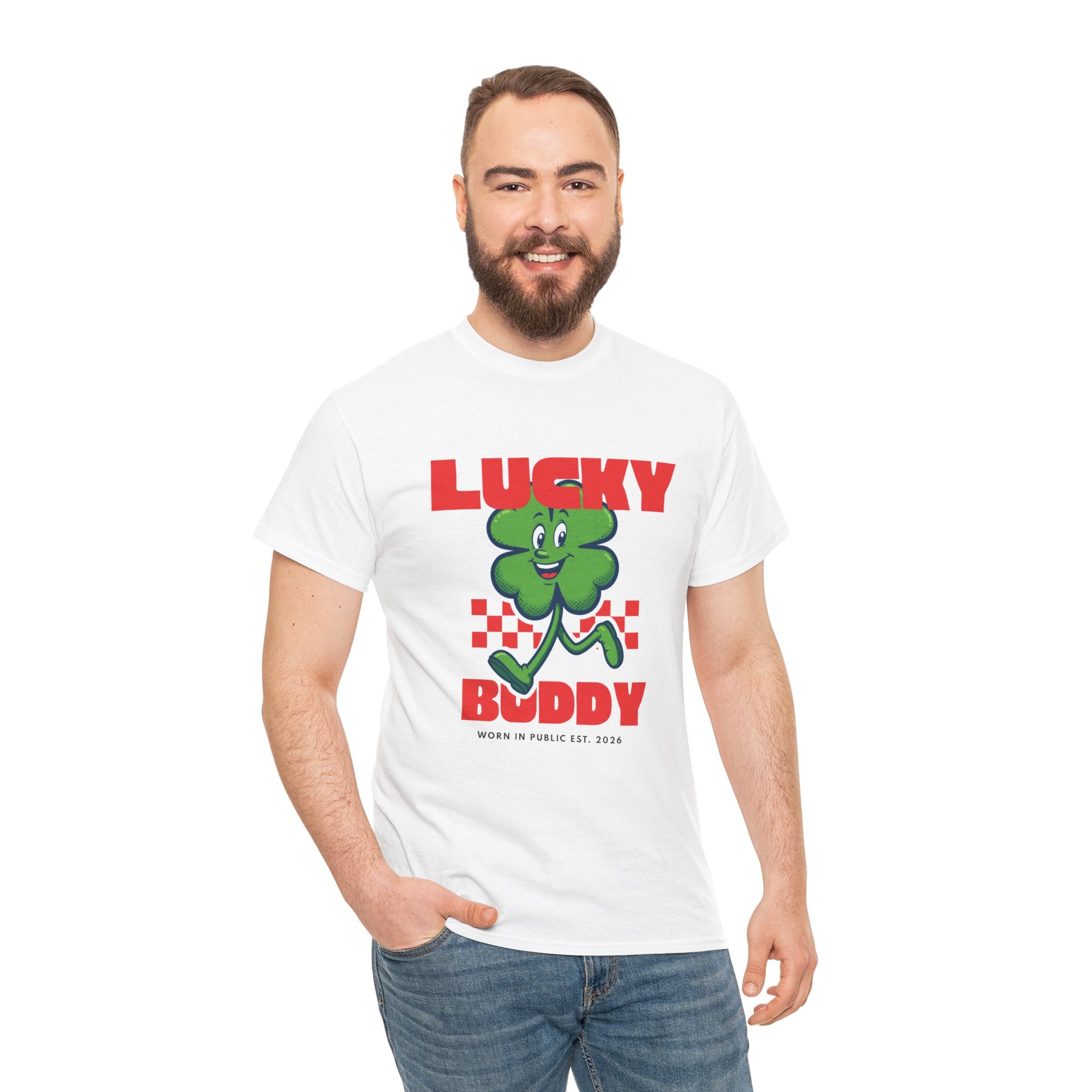 Lucky Buddy Clover T-Shirt | Retro Checker St. Patrick's Day Graphic Tee