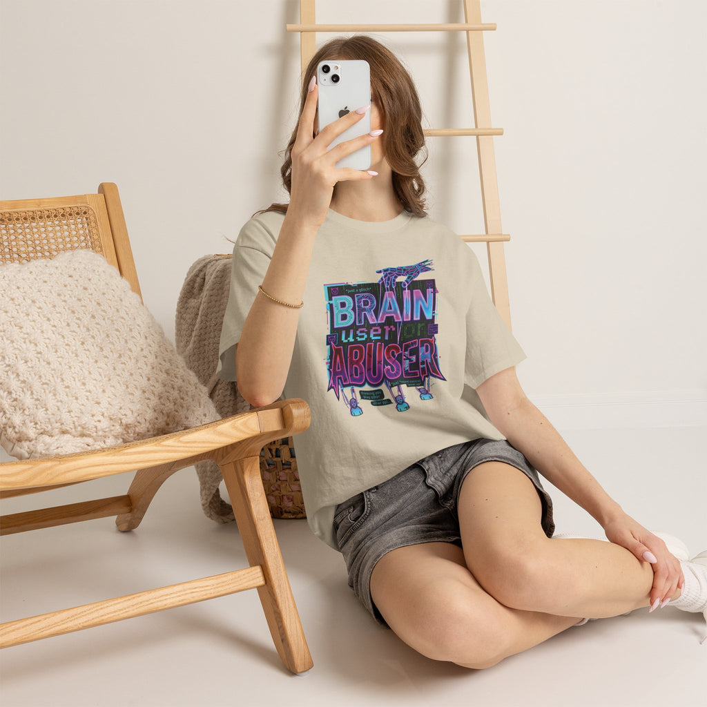 Brain User or Abuser GEN Z Unisex Tee — Retro Cyberpunk "Use Your Brain" Graphic T-Shirt
