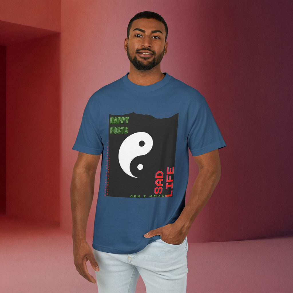 Yin Yang 'Happy Posts / Sad Life' | Vintage Garment-Dyed Unisex Graphic Tee