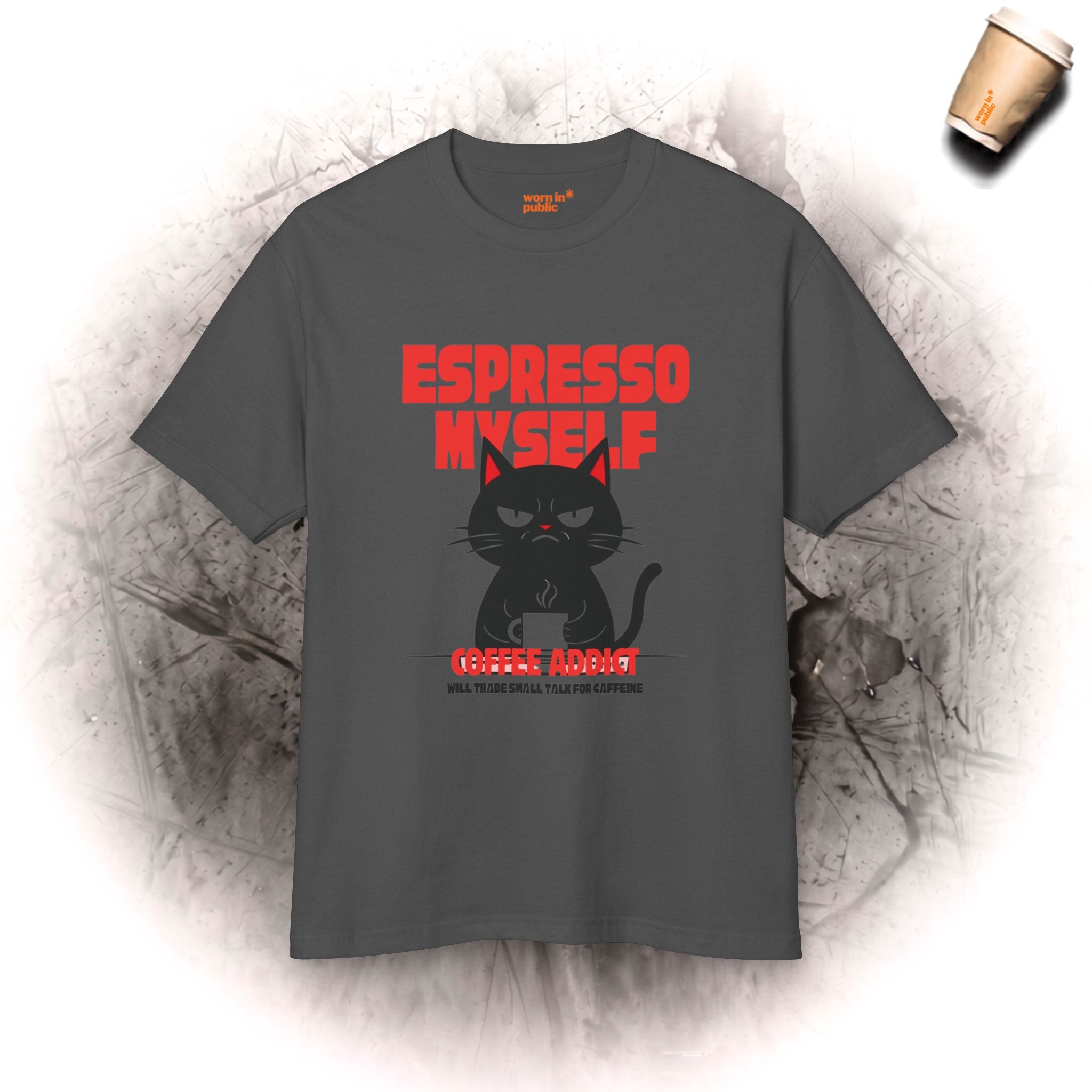Espresso Yourself Katze T-Shirt | Lustiges Kaffee-Junkie Grafik-Shirt