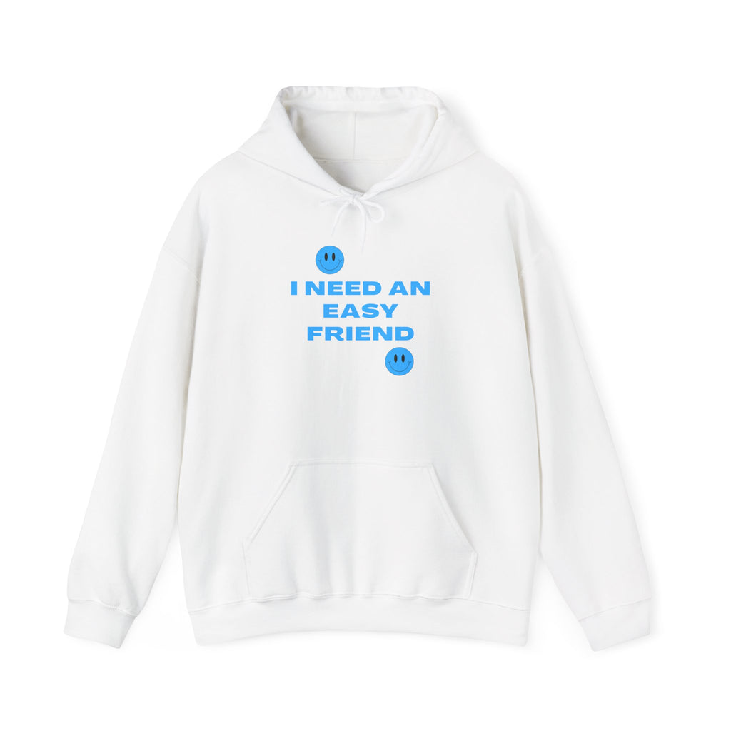 I Need an Easy Friend Ladies Hoodie | Minimalist Cute Blue Button Graphic Sweatshirt