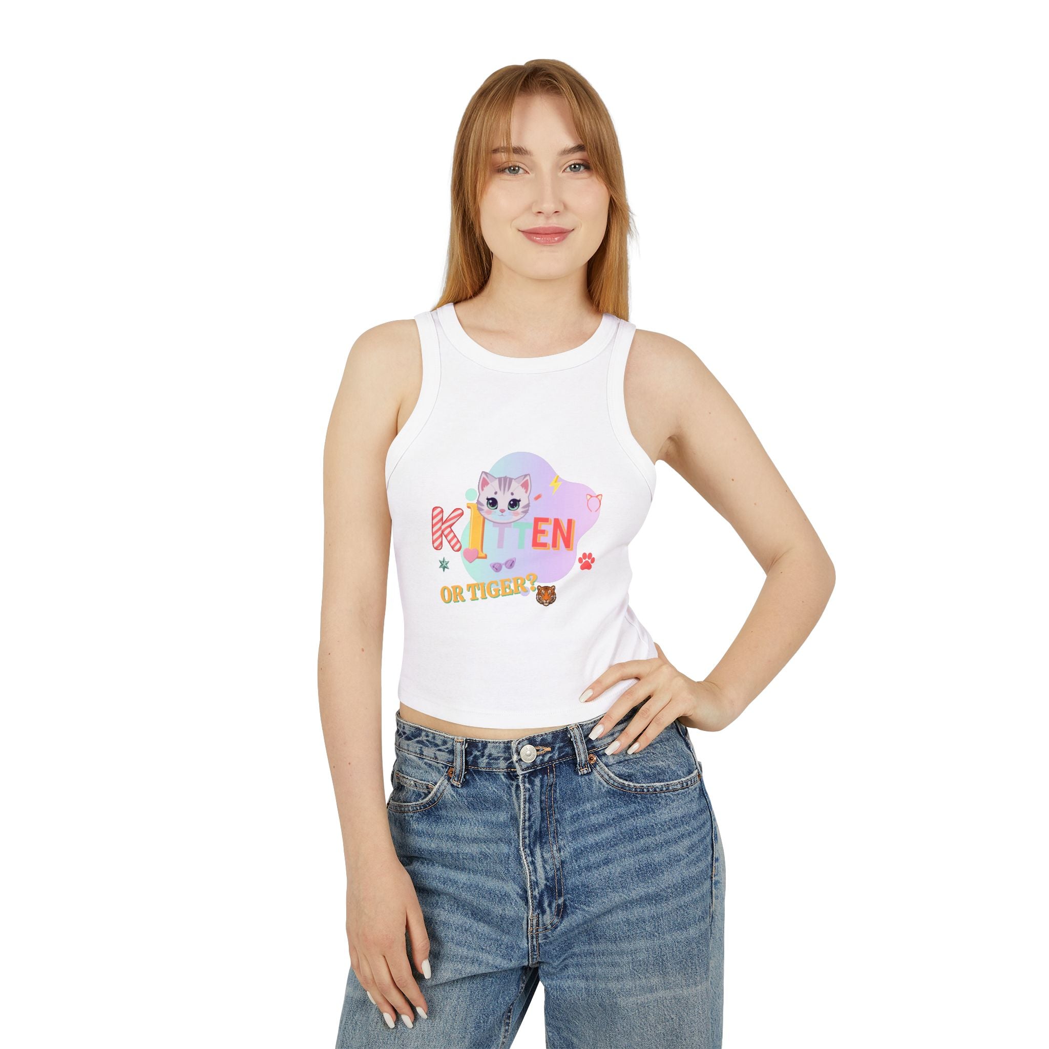 Kitten or Tiger Tank Top | Cute Pastel Cat Graphic with Retro Letters