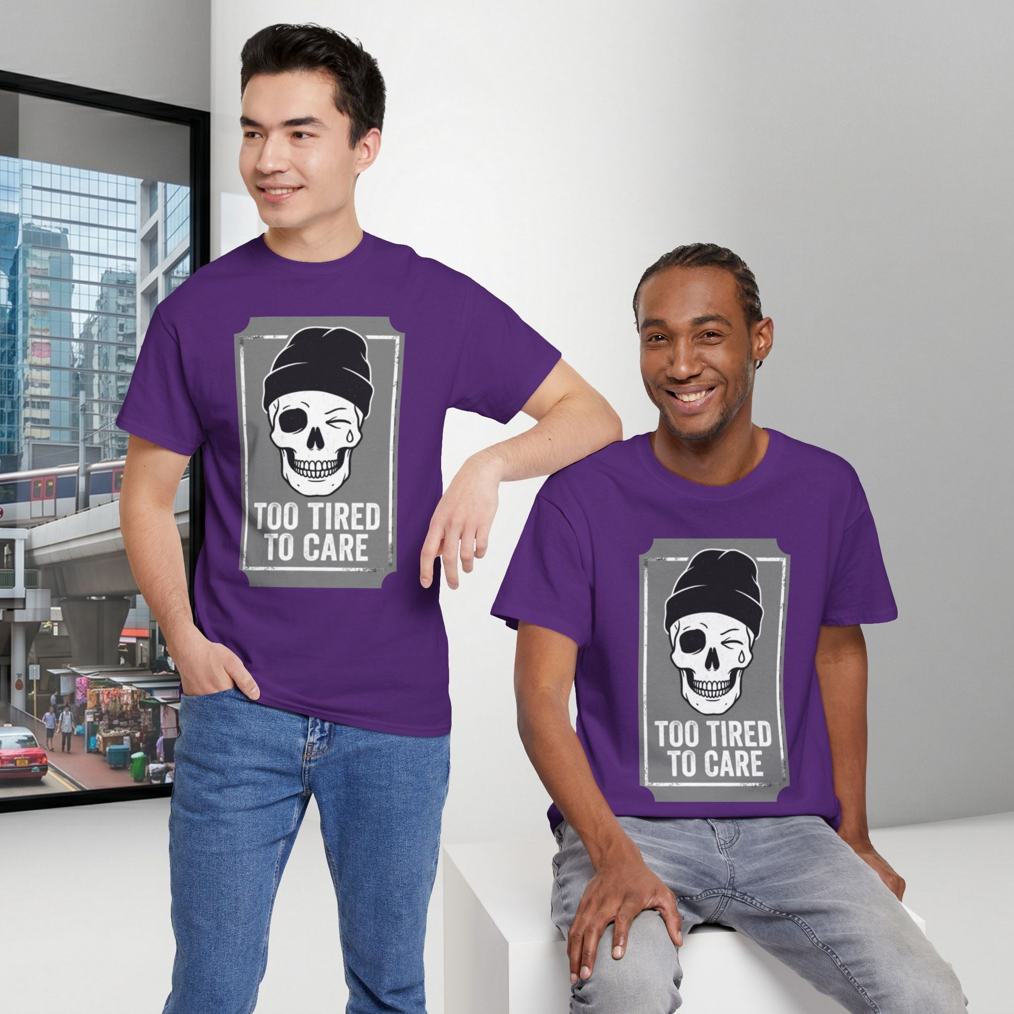 Too Tired To Care Skull T-Shirt | Funny Sarcastic Graphic Tee for the Exhausted
