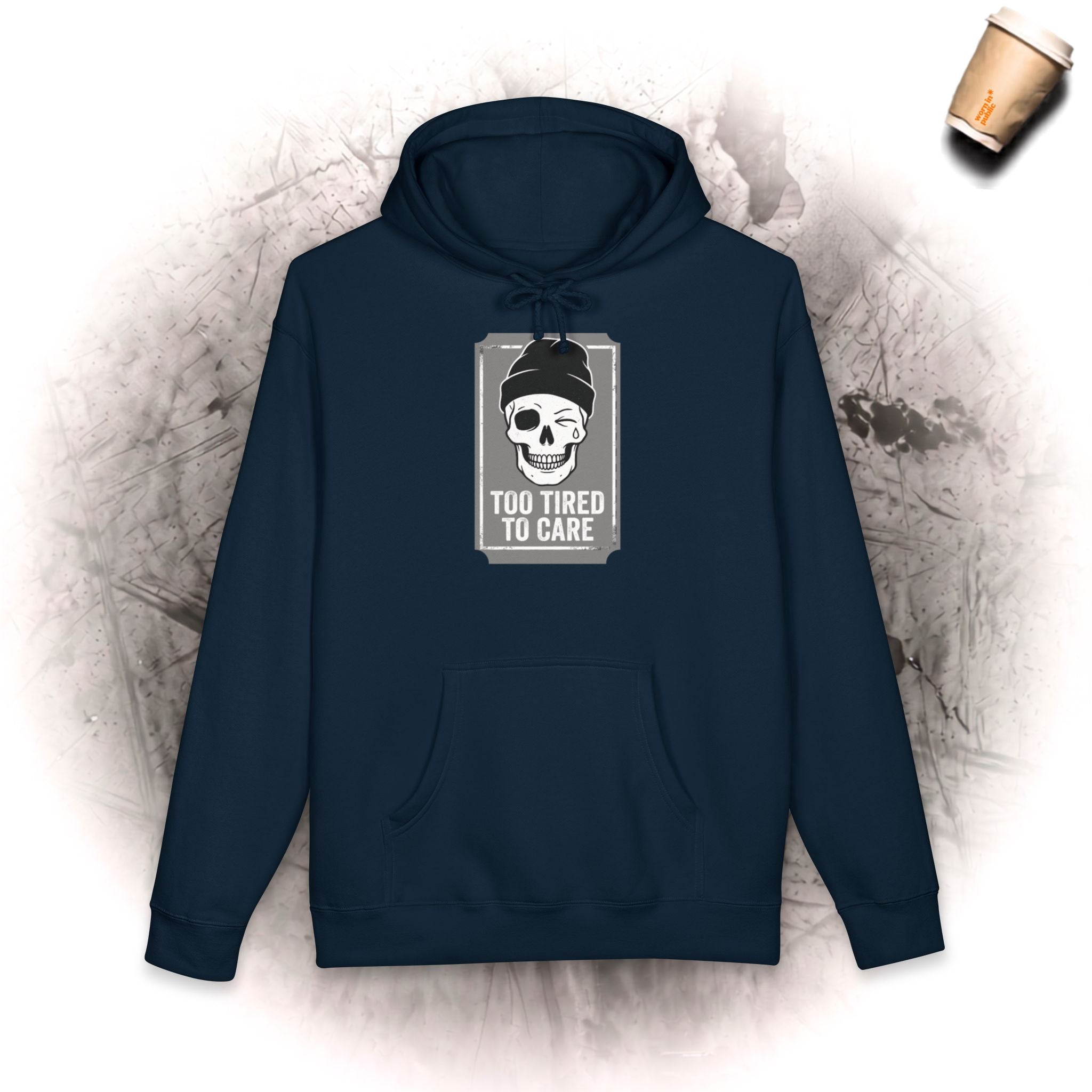 Too Tired To Care Totenkopf-Kapuzenpulli | Lustiges sarkastisches Grafik-Sweatshirt für Erschöpfte