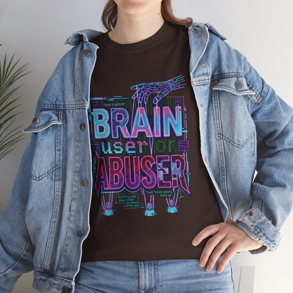 Brain User or Abuser GEN Z Unisex Tee — Retro Cyberpunk "Use Your Brain" Graphic T-Shirt