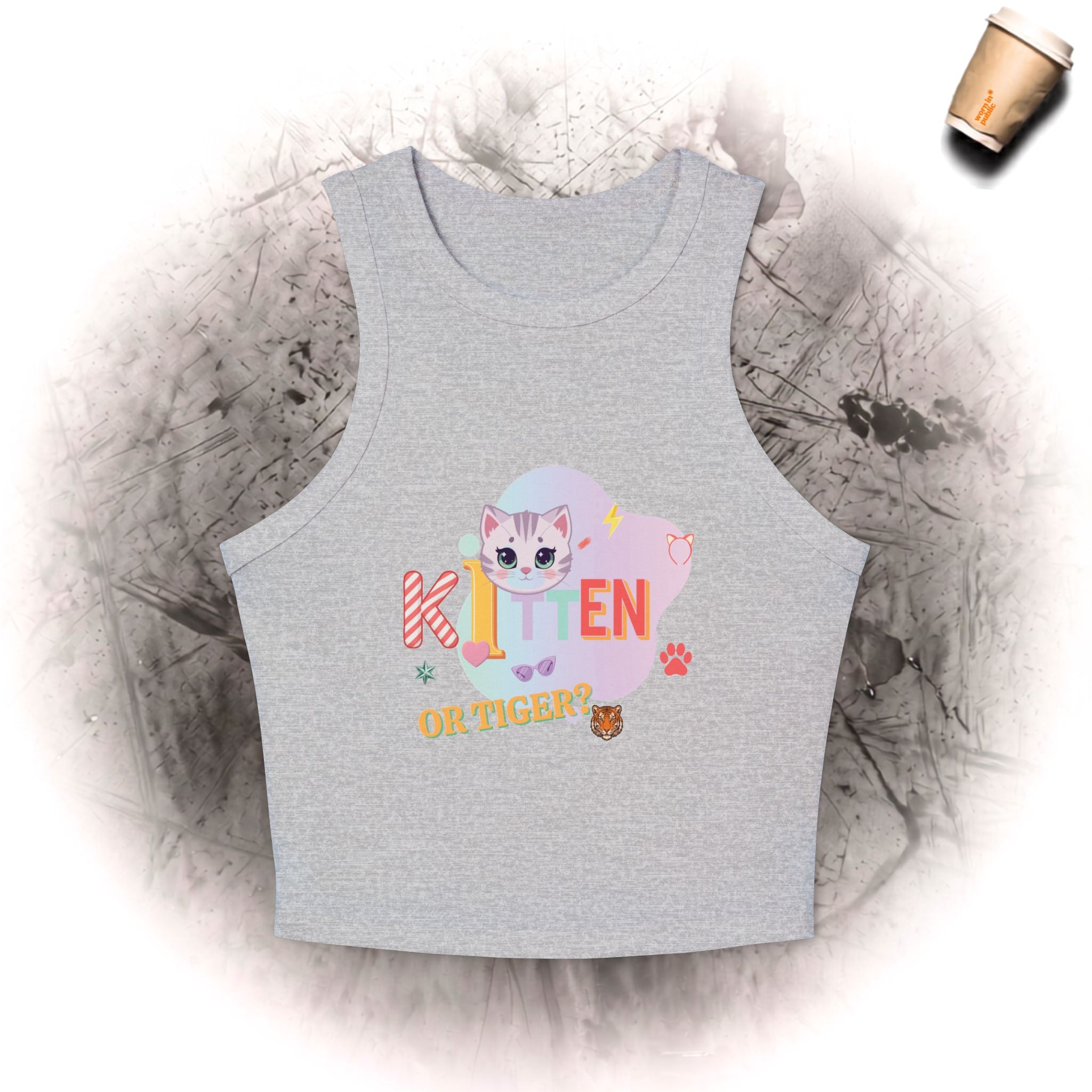 Kätzchen oder Tiger Tanktop | Süße Pastellkatze Grafik mit Retro-Schriftzug