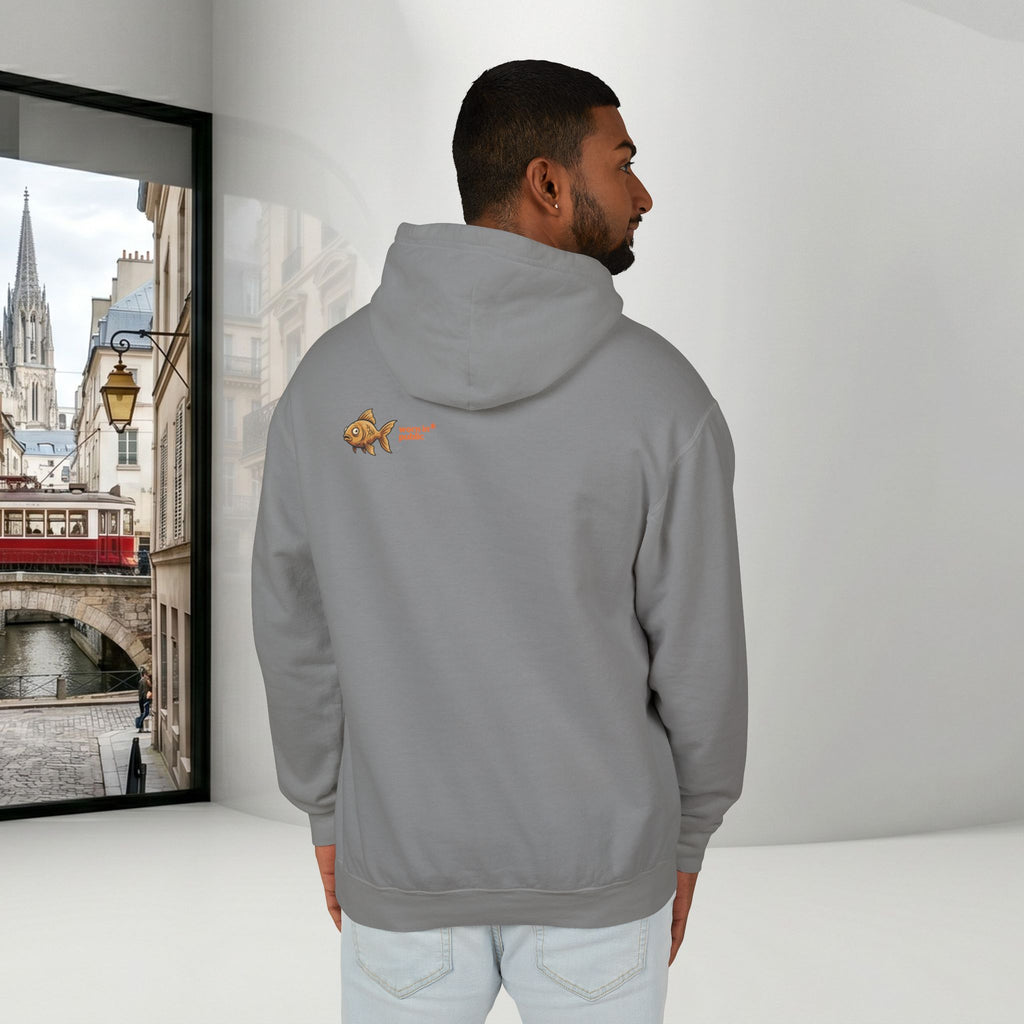 Fish Brain Substitution Plan Hoodie — Vintage Unisex Surreal Graphic Pullover