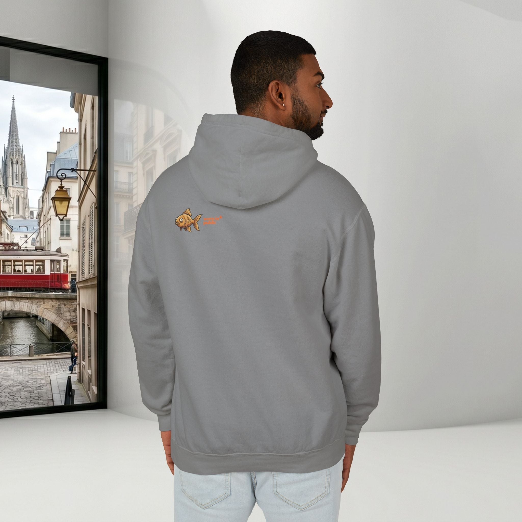 Fish Brain Substitution Plan Hoodie — Vintage Unisex Surreal Graphic Pullover