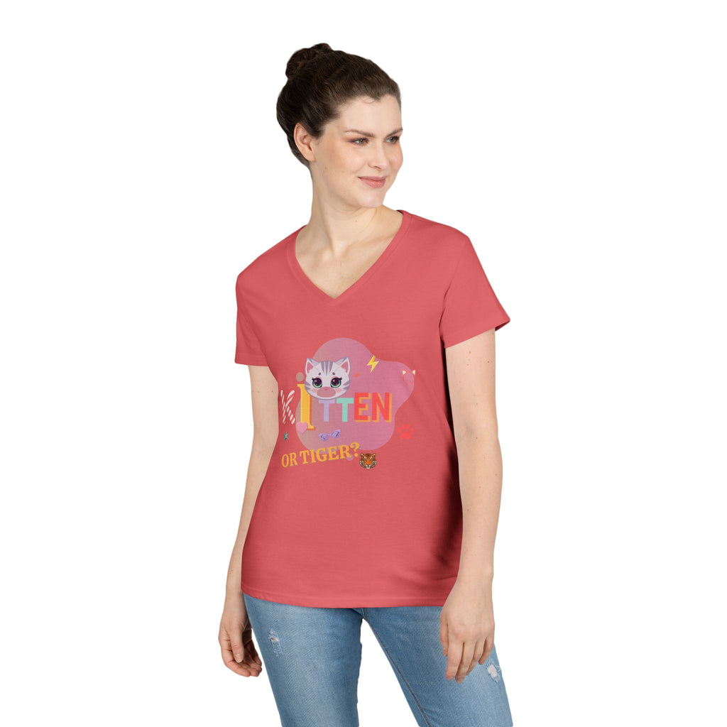 Kitten or Tiger? V-Neck T-Shirt | Cute Cat Illustration Pastel Graphic Tee