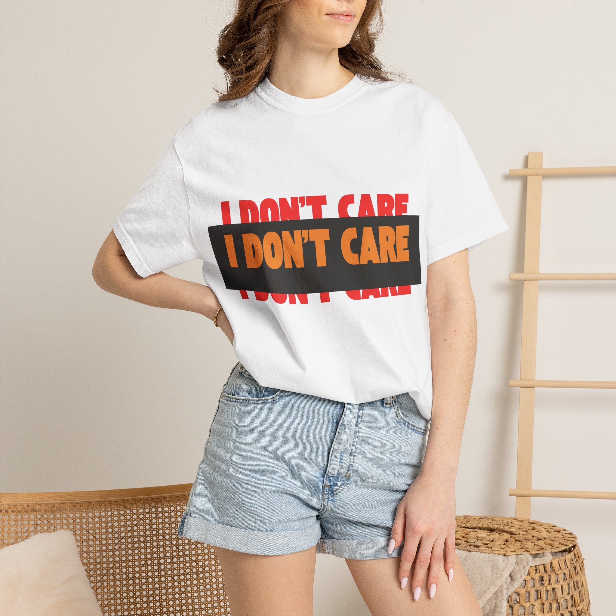 I Don't Care Graphic T-Shirt | Bold Statement Tee with 'I DON'T CARE' Print