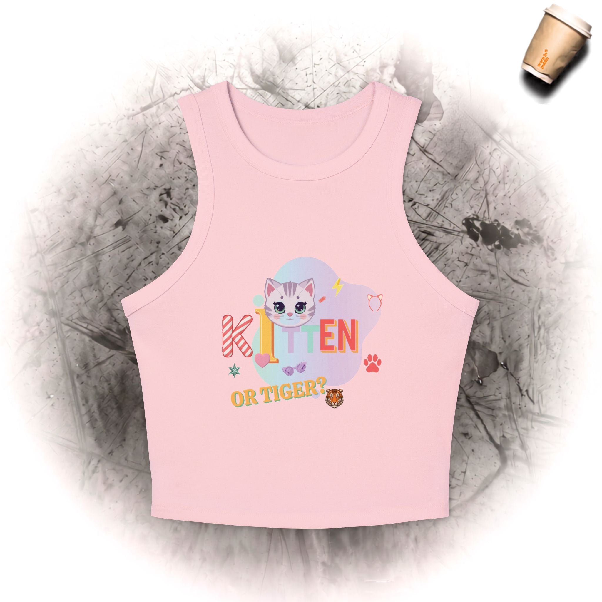 Kätzchen oder Tiger Tanktop | Süße Pastellkatze Grafik mit Retro-Schriftzug