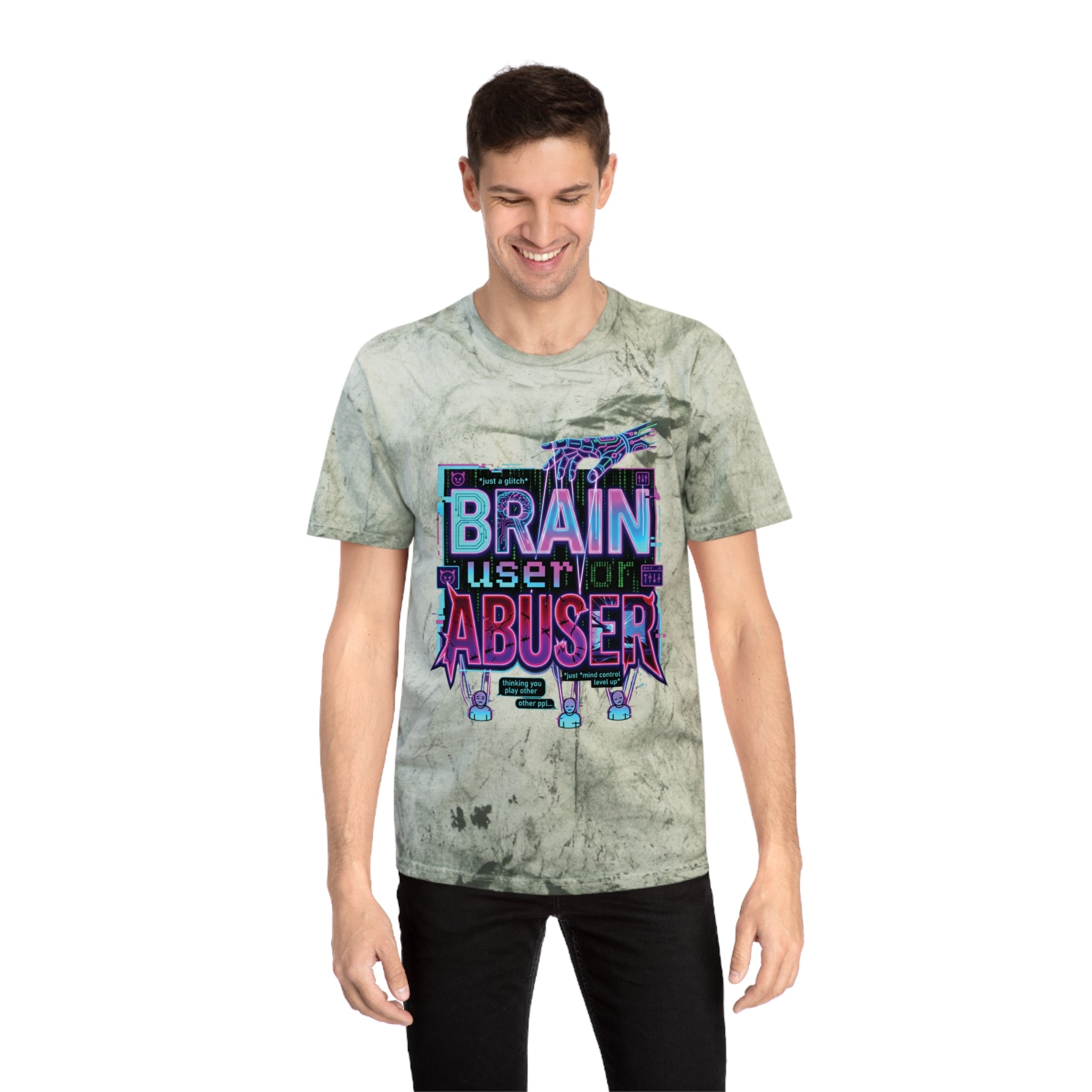 Brain User or Abuser GEN Z Premium Washed Graphic Tee — Retro Vaporwave 'Use Your Brain' Tie-Dye Shirt