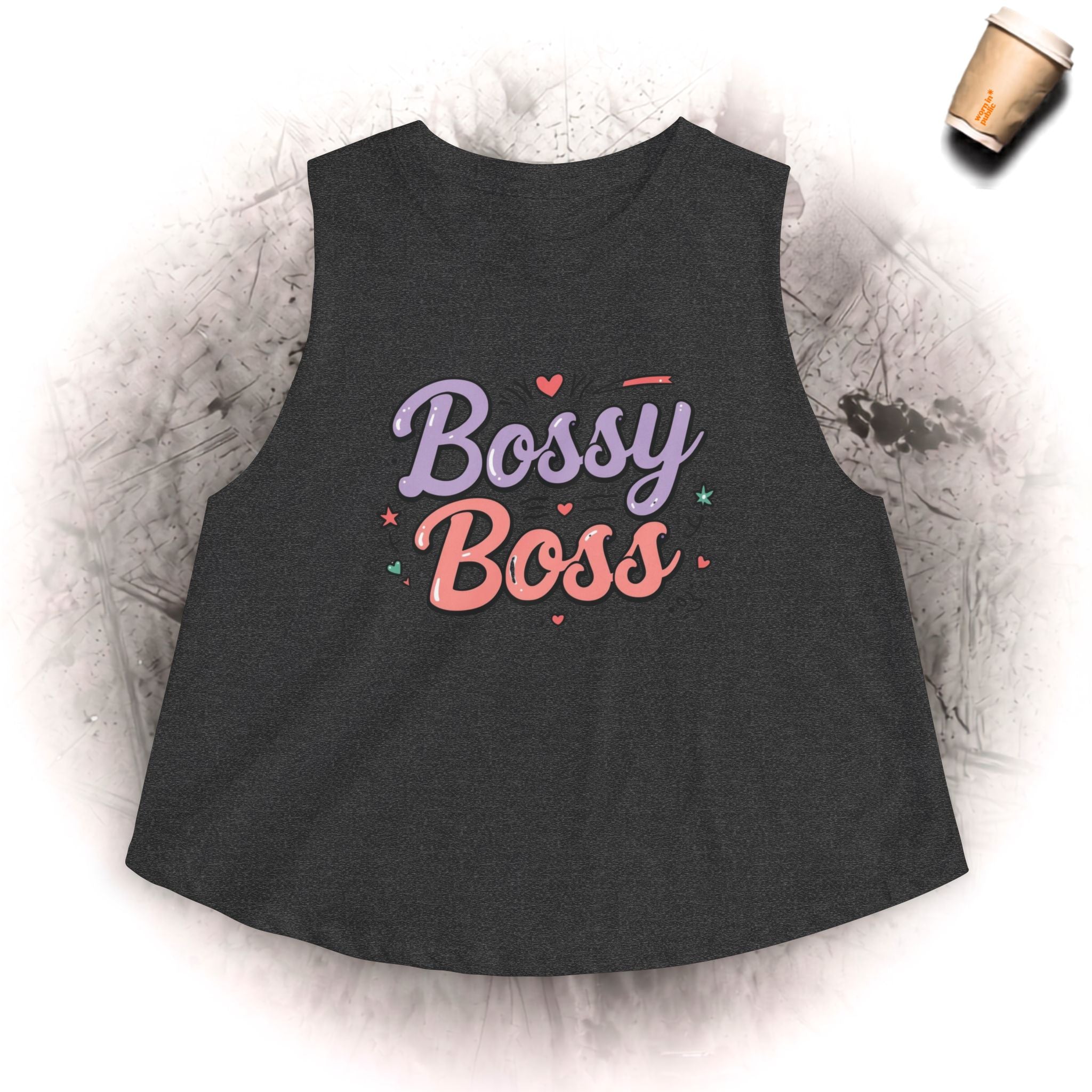 Bossy Boss Crop Top | Retro-Schriftzug-Top mit Pastell-Herzen & Sternen
