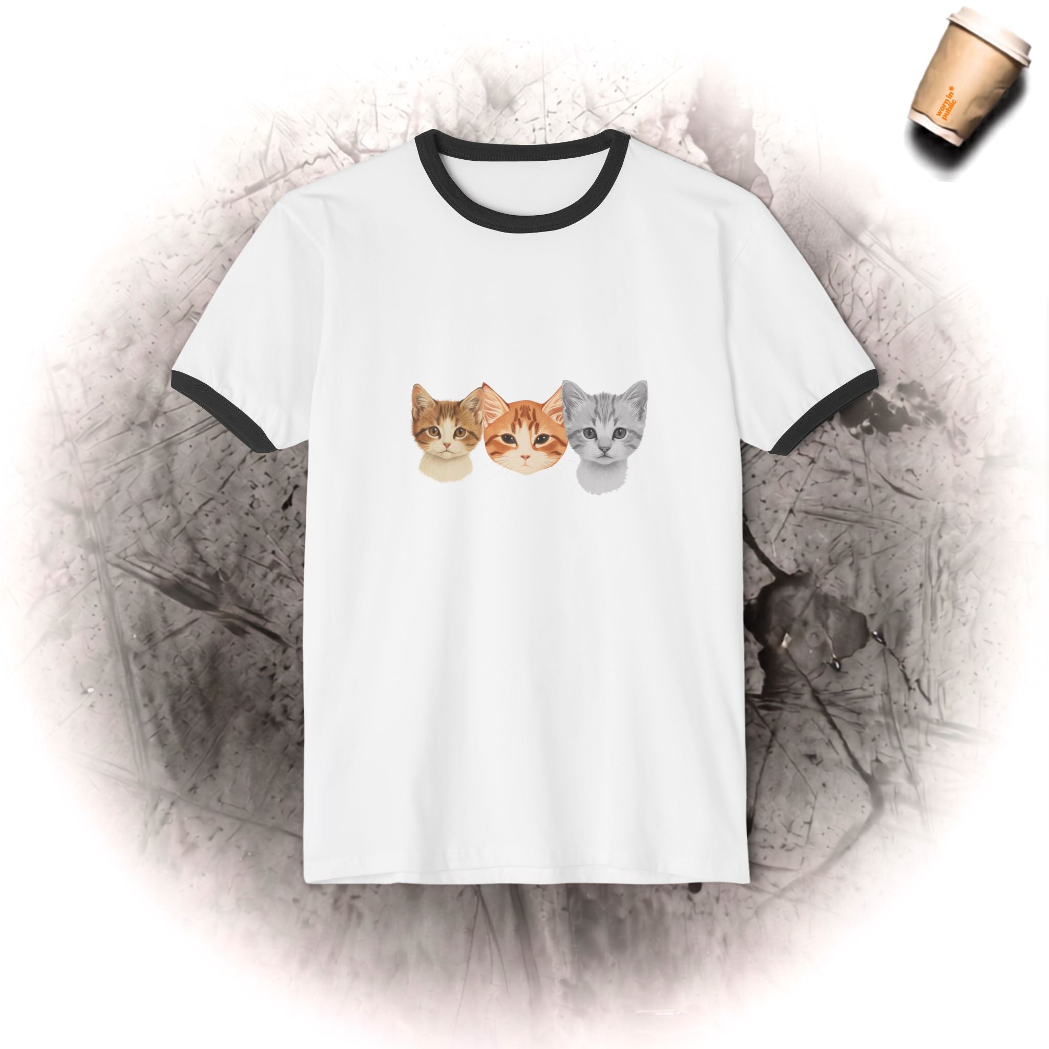 3 Kätzchen voller Niedlichkeit Unisex Ringer-T-Shirt | Süßes Katzen-Grafik-T-Shirt