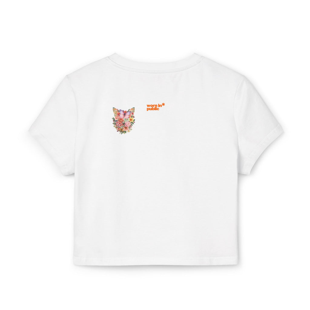 Wildly Bloomed Floral Cat Women's Baby Tee | Cute Botanical Graphic Top