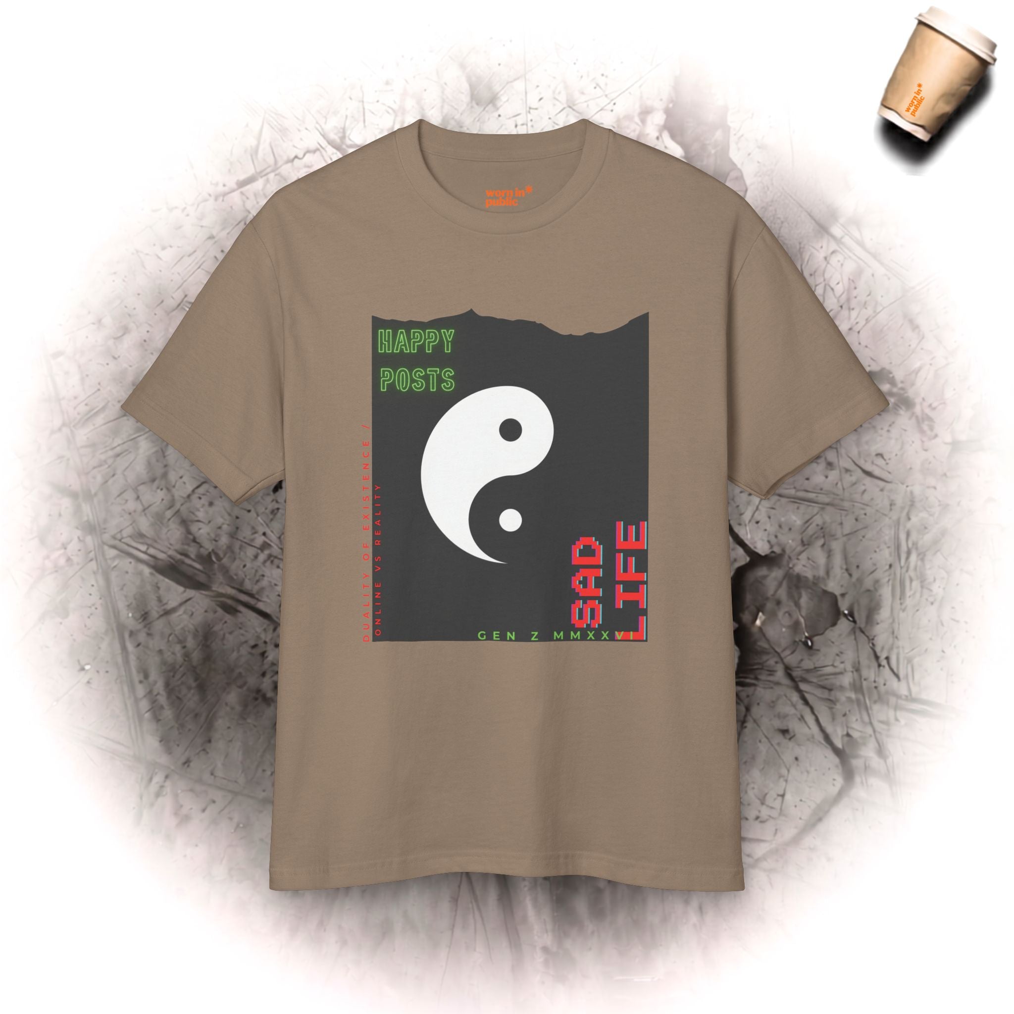 Yin Yang 'Happy Posts / Sad Life' | Vintage Garment-Dyed Unisex Graphic Tee