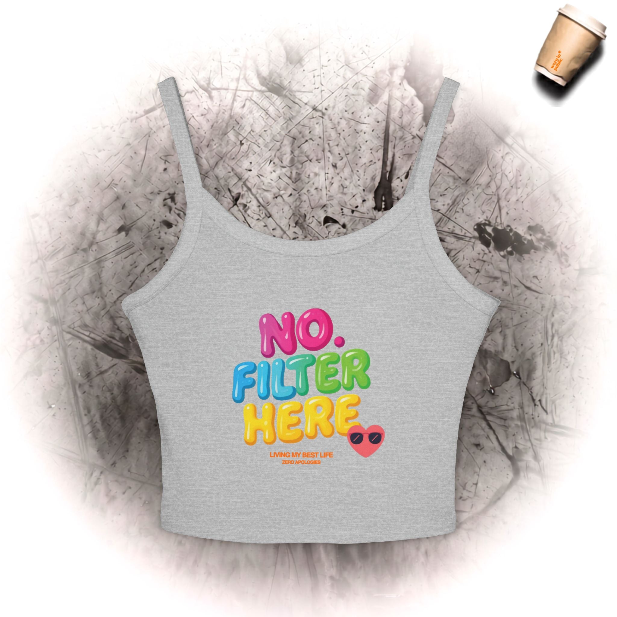 Kein Filter hier Spaghettiträger-Tanktop | Bunter Blasen-Schriftzug-Slogan