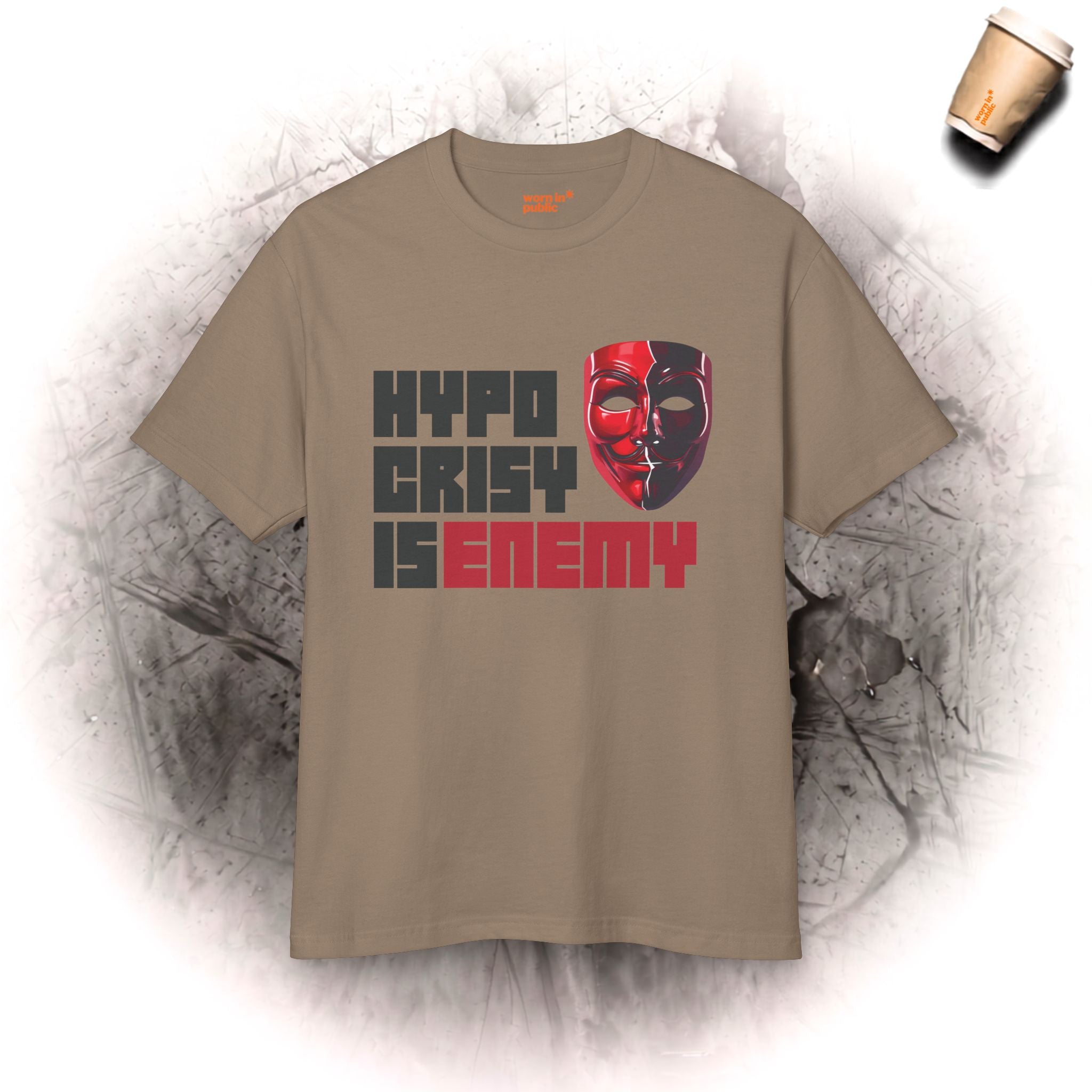 Hypocrisy Is Enemy Graphic Tee — Red Mask Statement T-Shirt