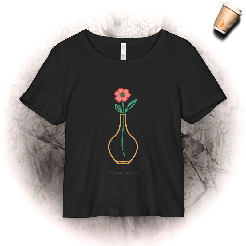 Camiseta corta acanalada orgánica para mujer Bloom Anyway | Top con estampado floral botánico