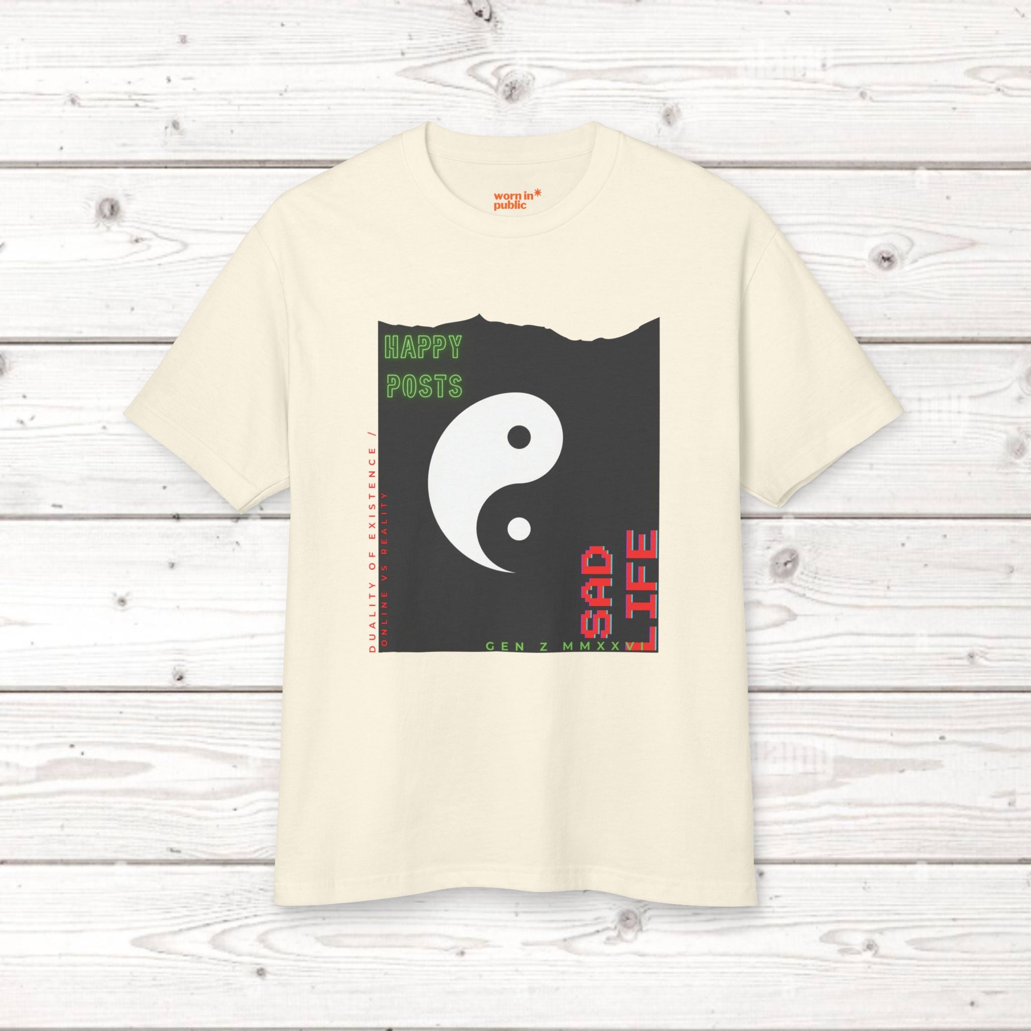 Yin Yang 'Happy Posts / Sad Life' | Vintage Garment-Dyed Unisex Graphic Tee