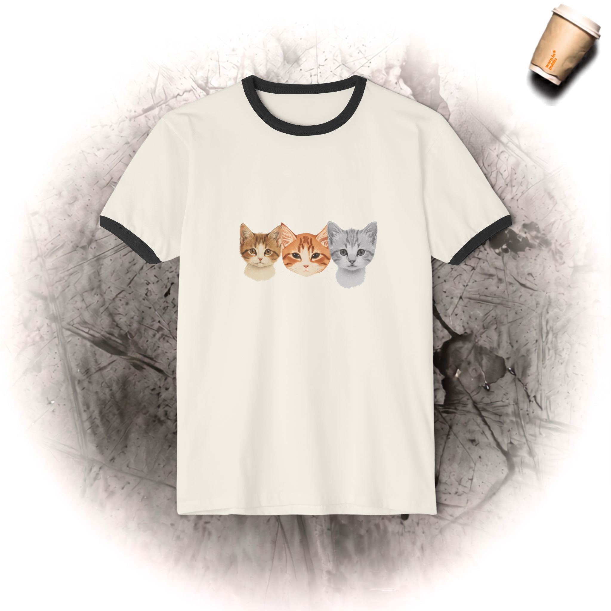 3 Kätzchen voller Niedlichkeit Unisex Ringer-T-Shirt | Süßes Katzen-Grafik-T-Shirt