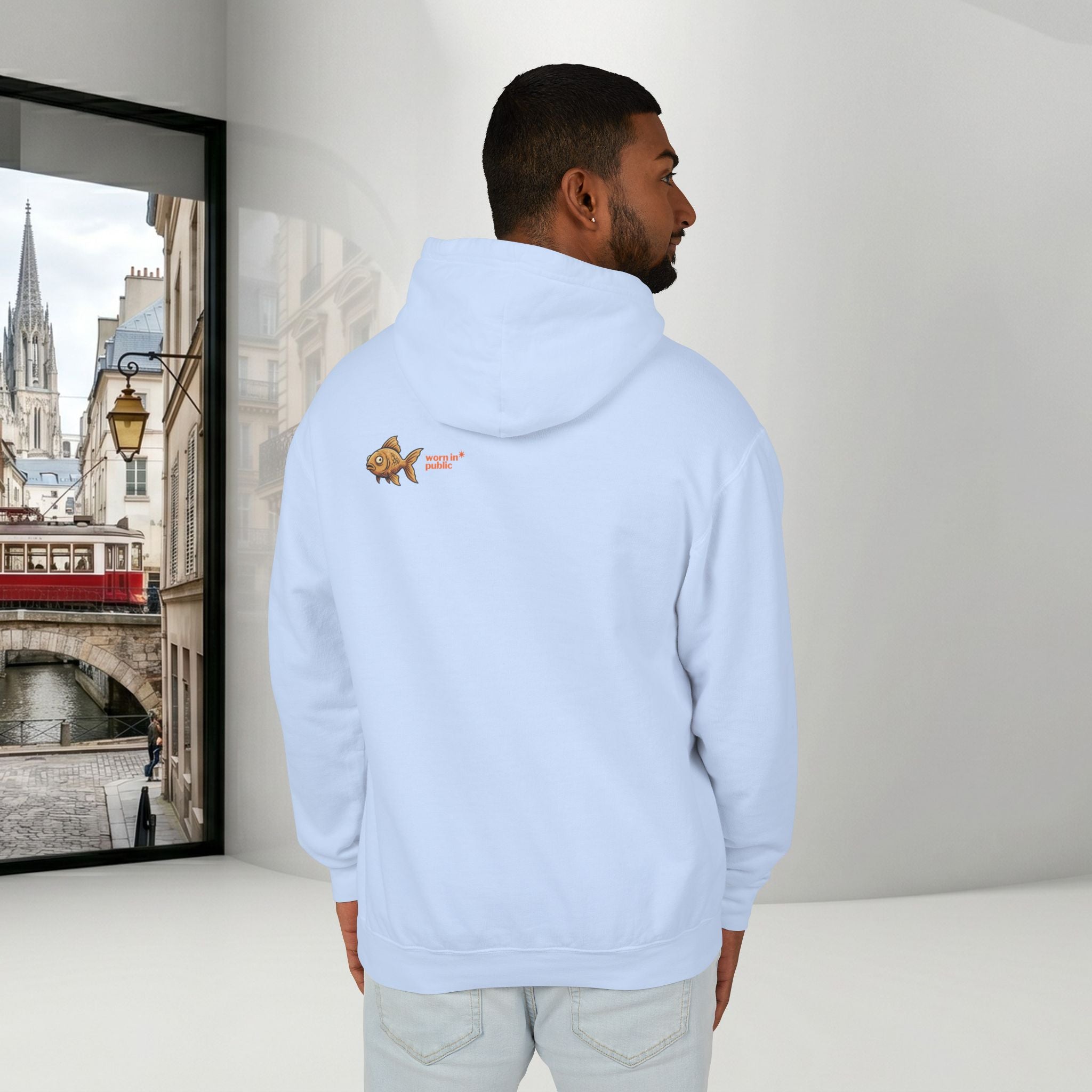 Fish Brain Substitution Plan Hoodie — Vintage Unisex Surreal Graphic Pullover