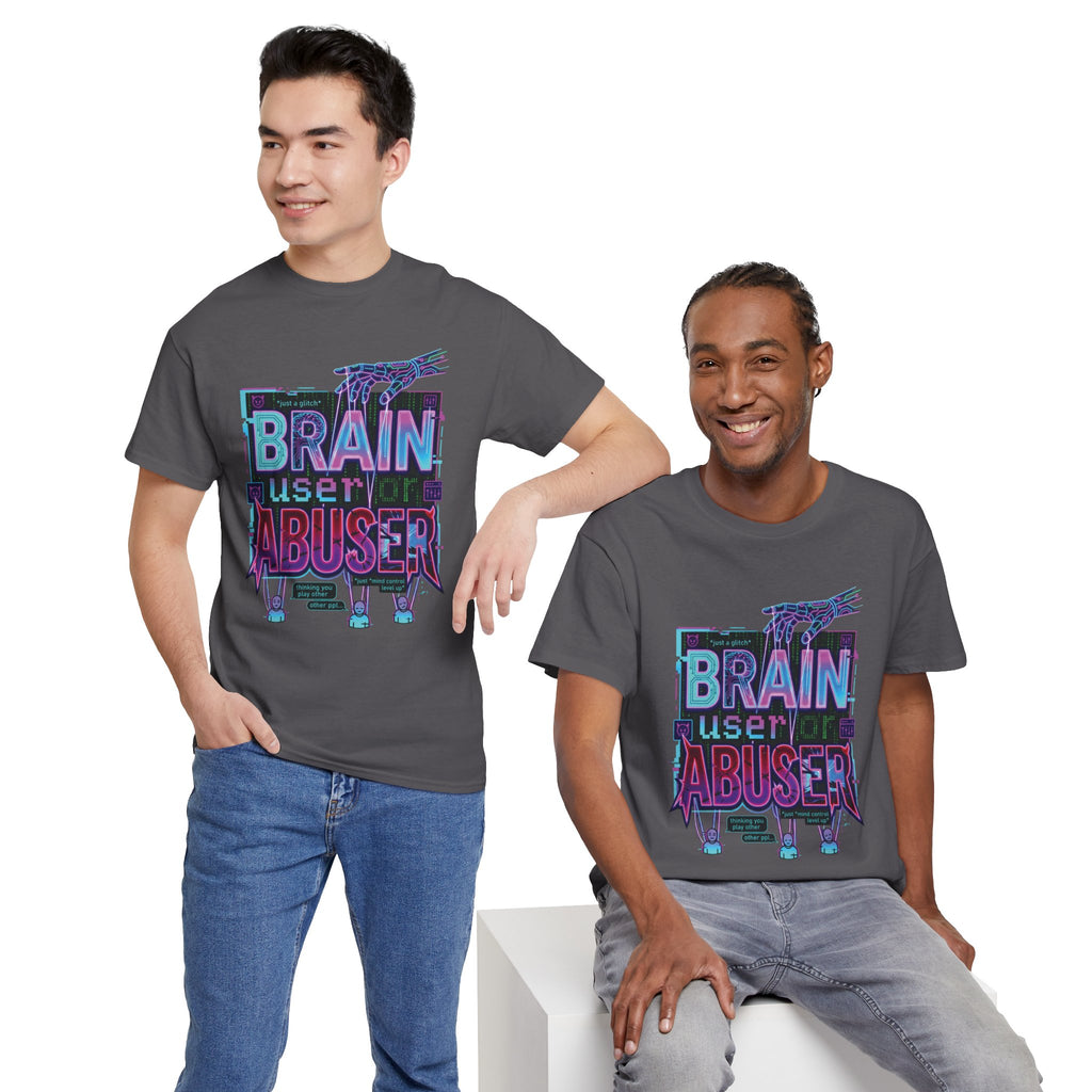 Brain User or Abuser GEN Z Unisex Tee — Retro Cyberpunk "Use Your Brain" Graphic T-Shirt
