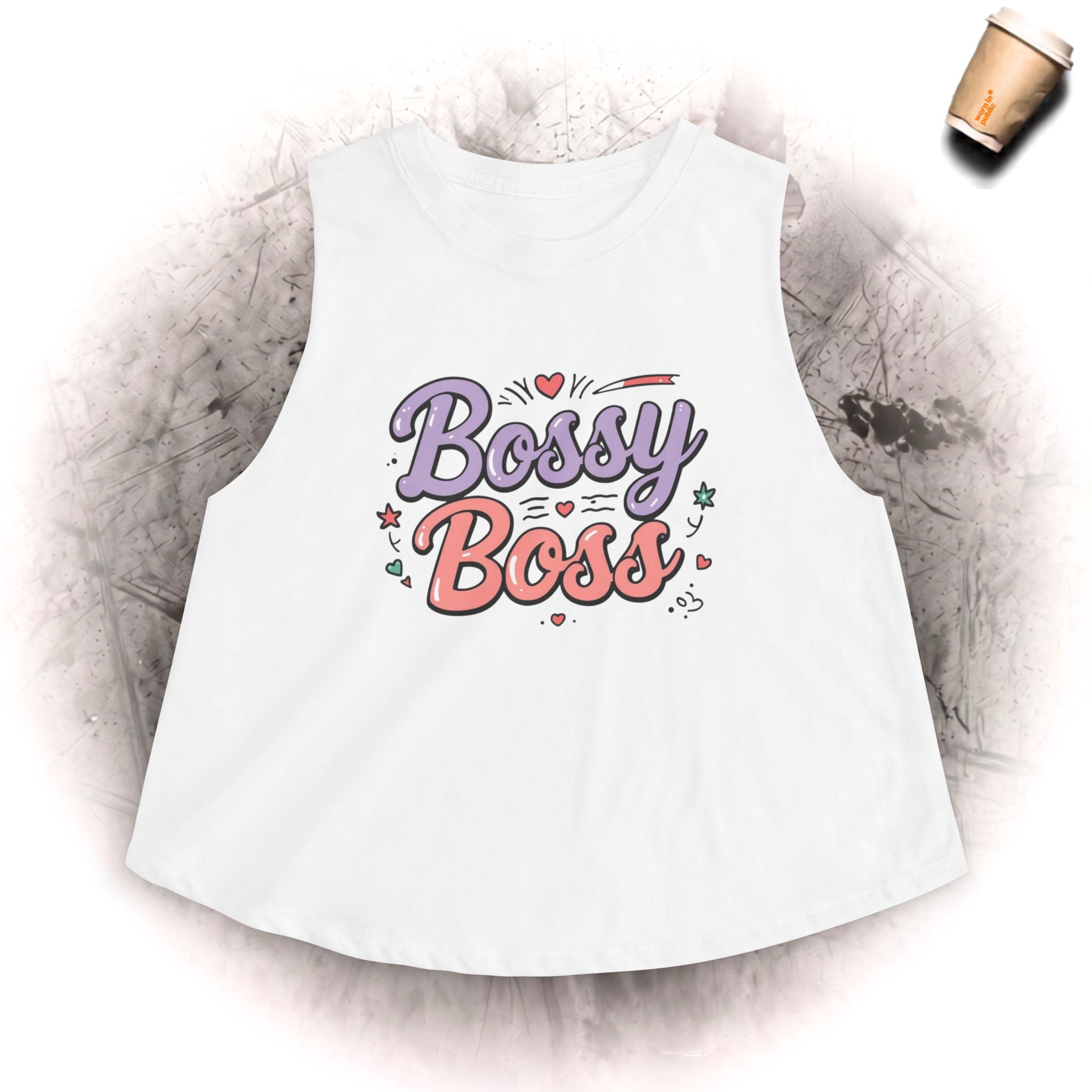 Bossy Boss Crop Top | Retro-Schriftzug-Top mit Pastell-Herzen & Sternen