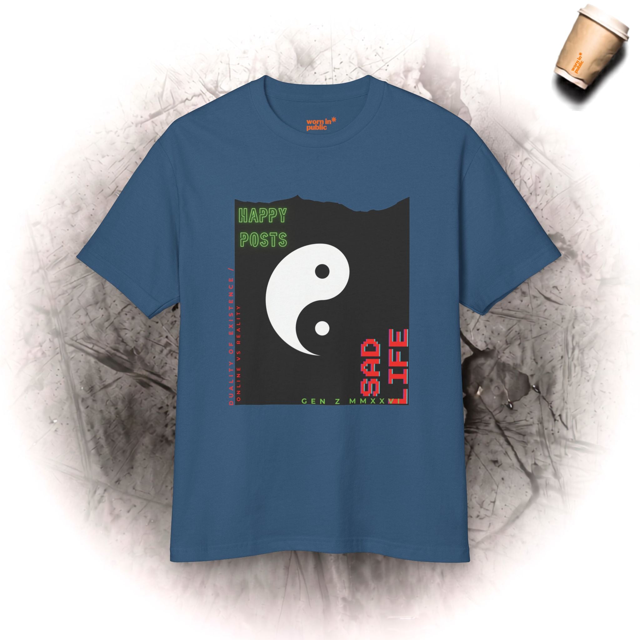 Yin Yang 'Happy Posts / Sad Life' | Vintage Garment-Dyed Unisex Graphic Tee