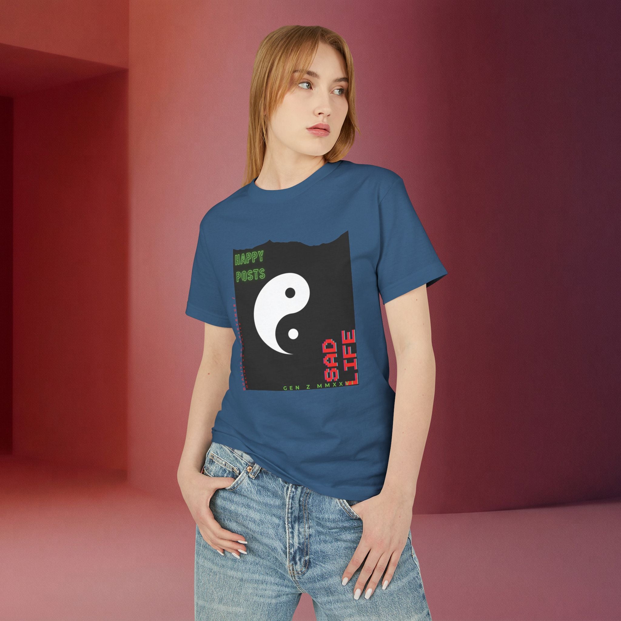 Yin Yang 'Happy Posts / Sad Life' | Vintage Garment-Dyed Unisex Graphic Tee