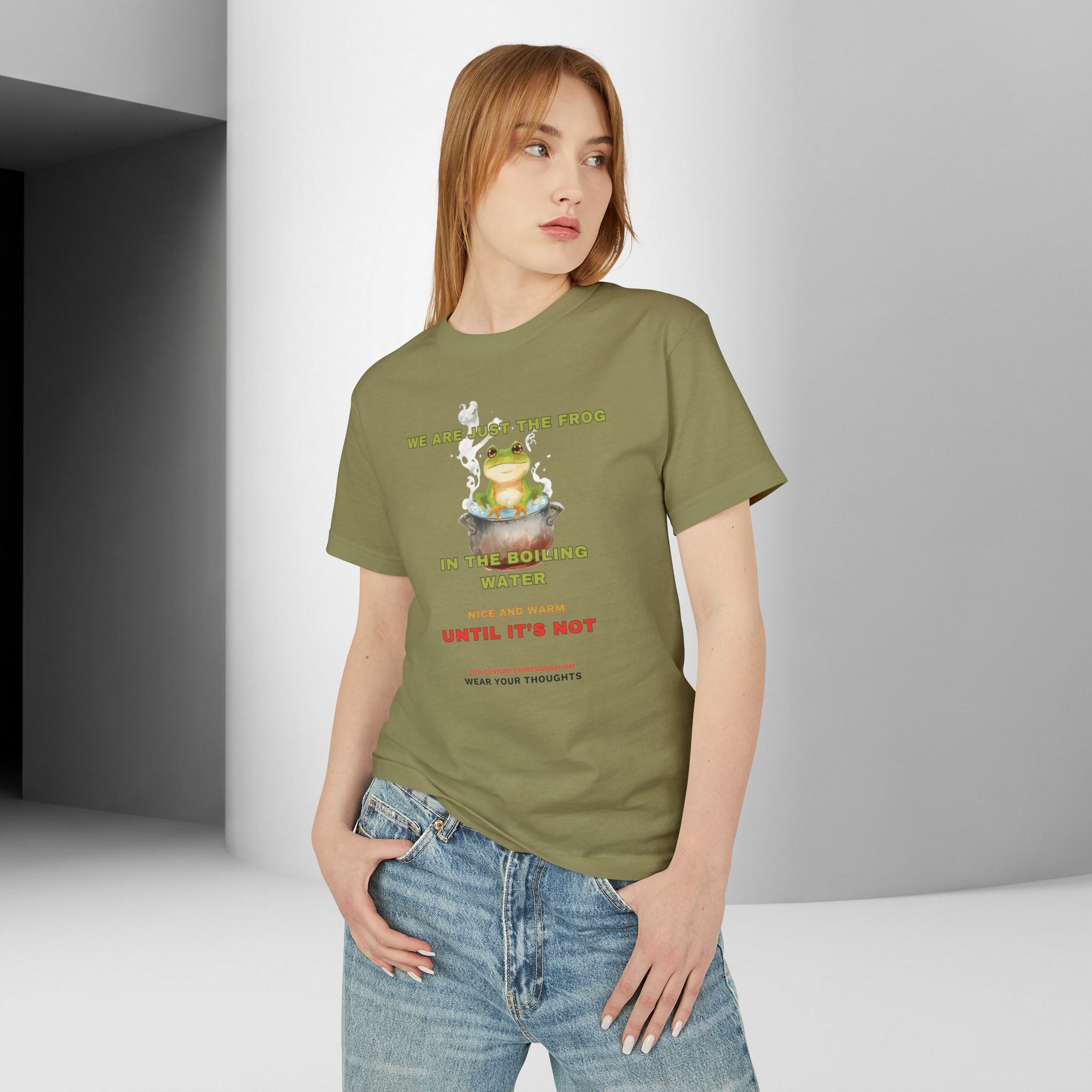 Graphic Unisex Tee — 'We Are Just The Frog in the Boiling Water' Funny Frog Shirt